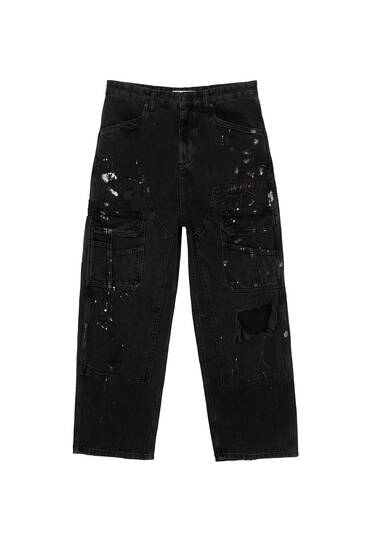 Schwarze Cargo-Jeans mit mehreren Taschen