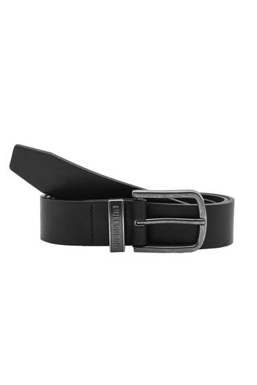 Faux leather belt with logo buckle