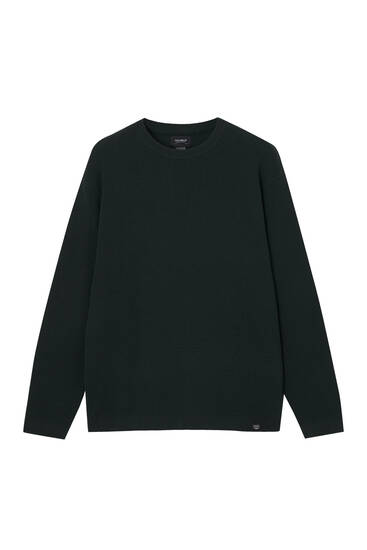 Waffle-knit jumper with embroidered label