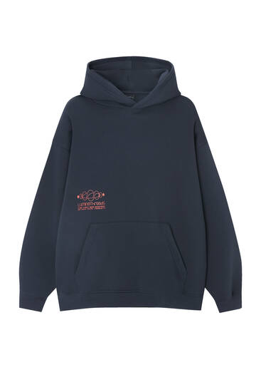 Blue garment-dyed graphic hoodie