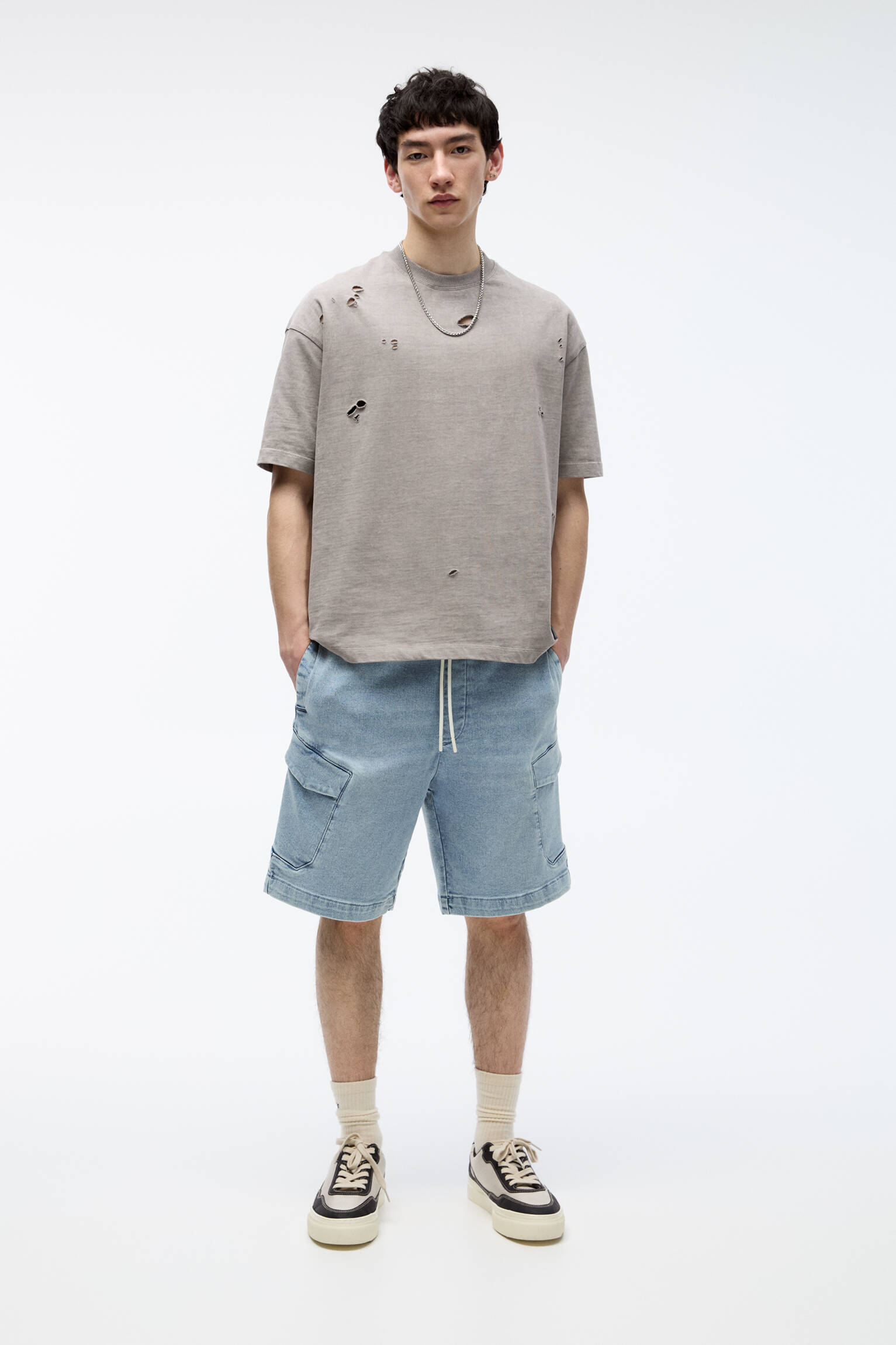 Denim Bermuda Cargo Shorts.