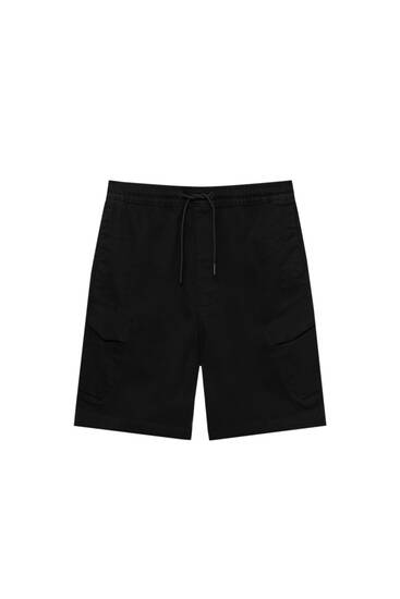 Soft knit cargo denim Bermuda shorts