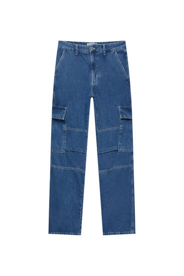 Colour block cargo jeans with seam details