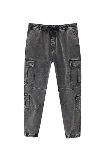 Jeans-Cargohose mit mehreren Taschen und Stretchbund