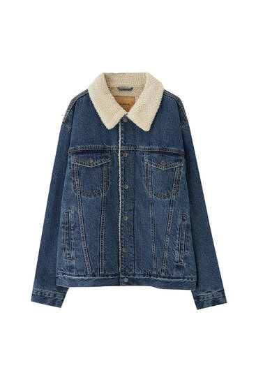 Denim jacket with faux shearling collar
