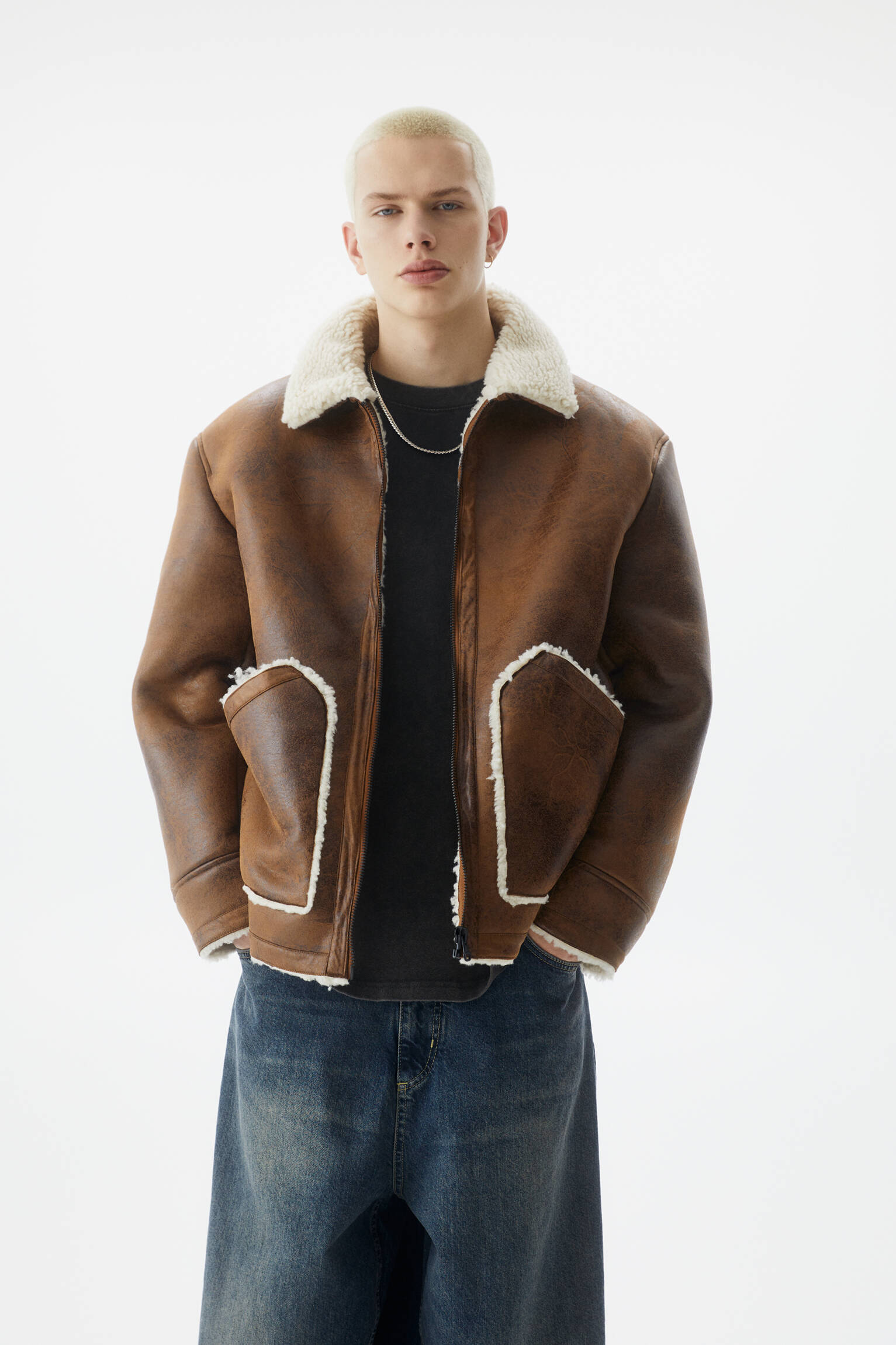 Double-faced faux shearling jacket - PULL&BEAR