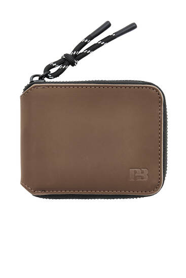 Braune Brieftasche mit Reißverschluss und Gummiband