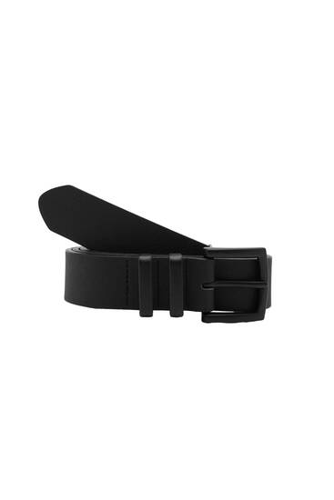 Black leather effect belt with double buckle