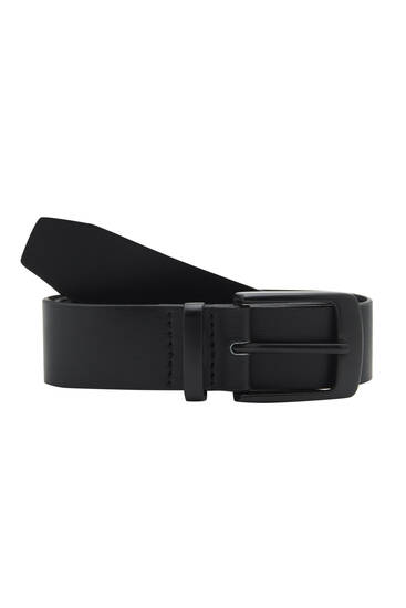 Black faux leather buckled belt
