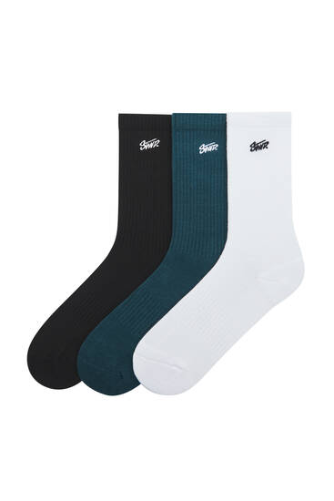 Pack of 3 pairs of embroidered socks