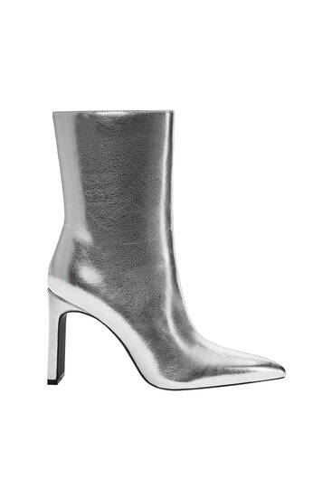 High-heel metallic ankle boots