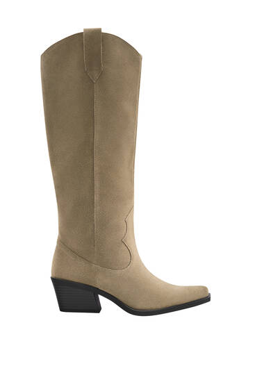 Leather knee-high country-style boots