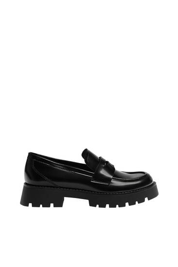 Track sole loafers with penny strap detail