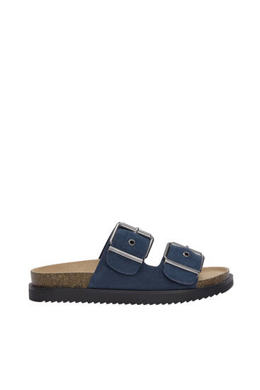 Flat split suede sandals with buckles