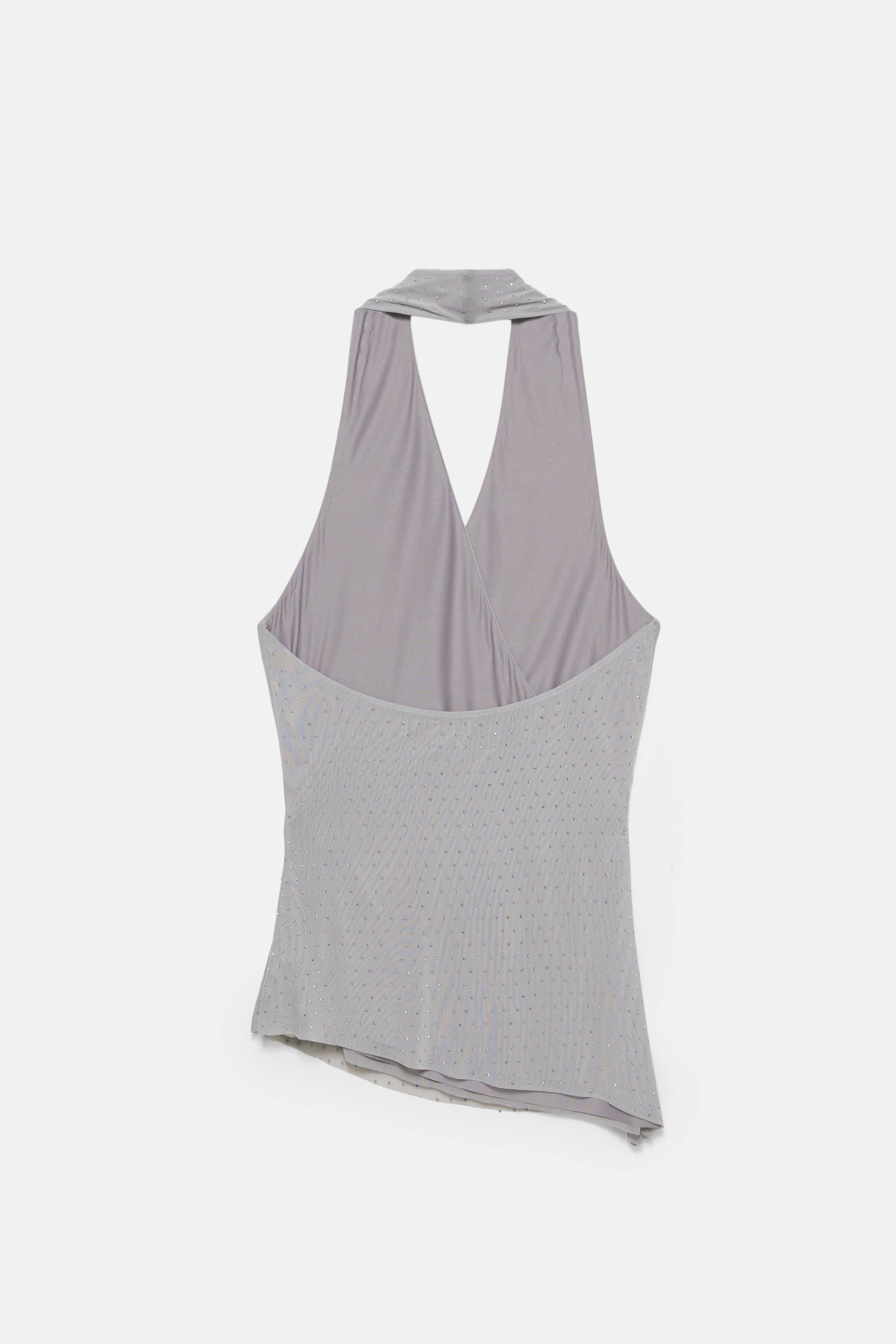 Draped halter top with rhinestones
