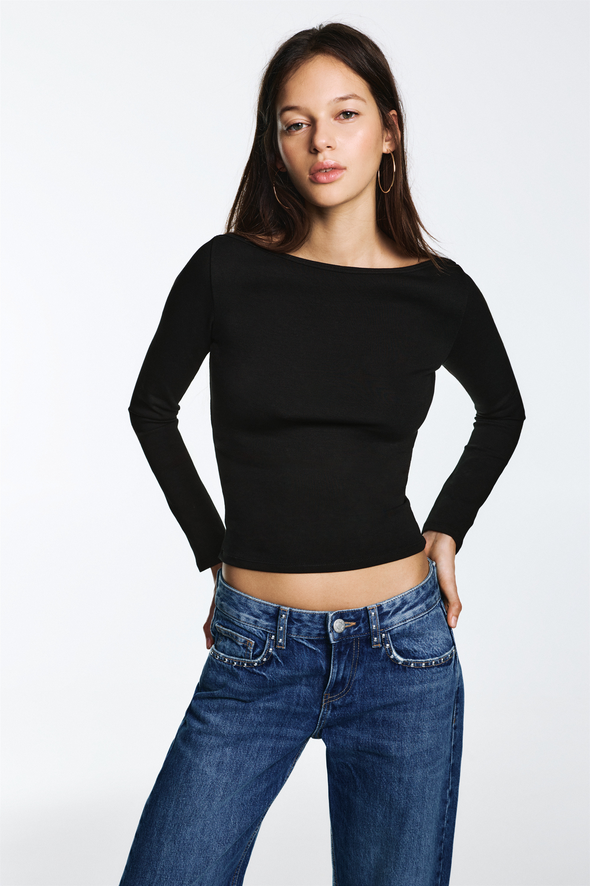 Long sleeve boat neck T-shirt