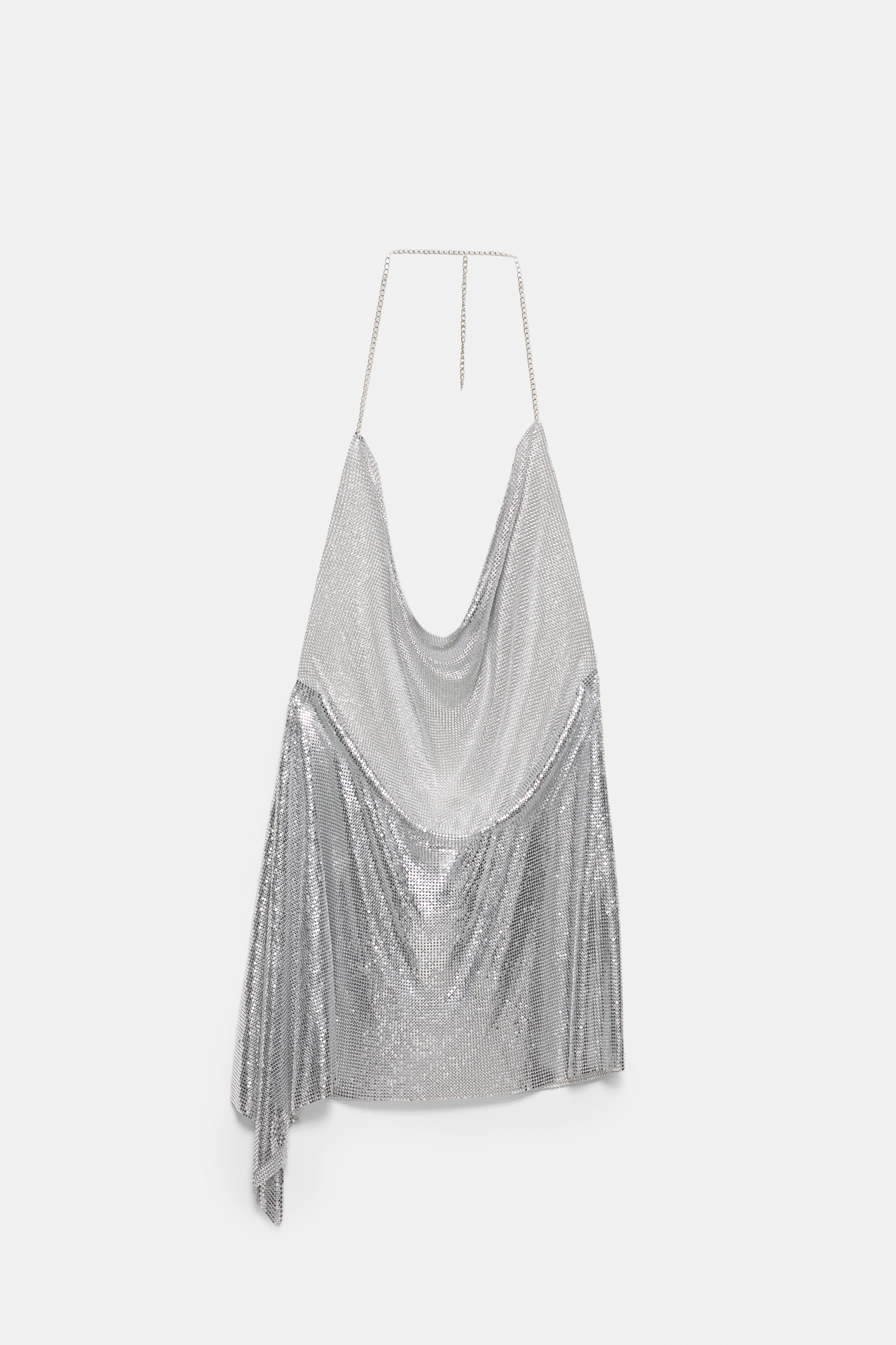 Top halter malla plateado