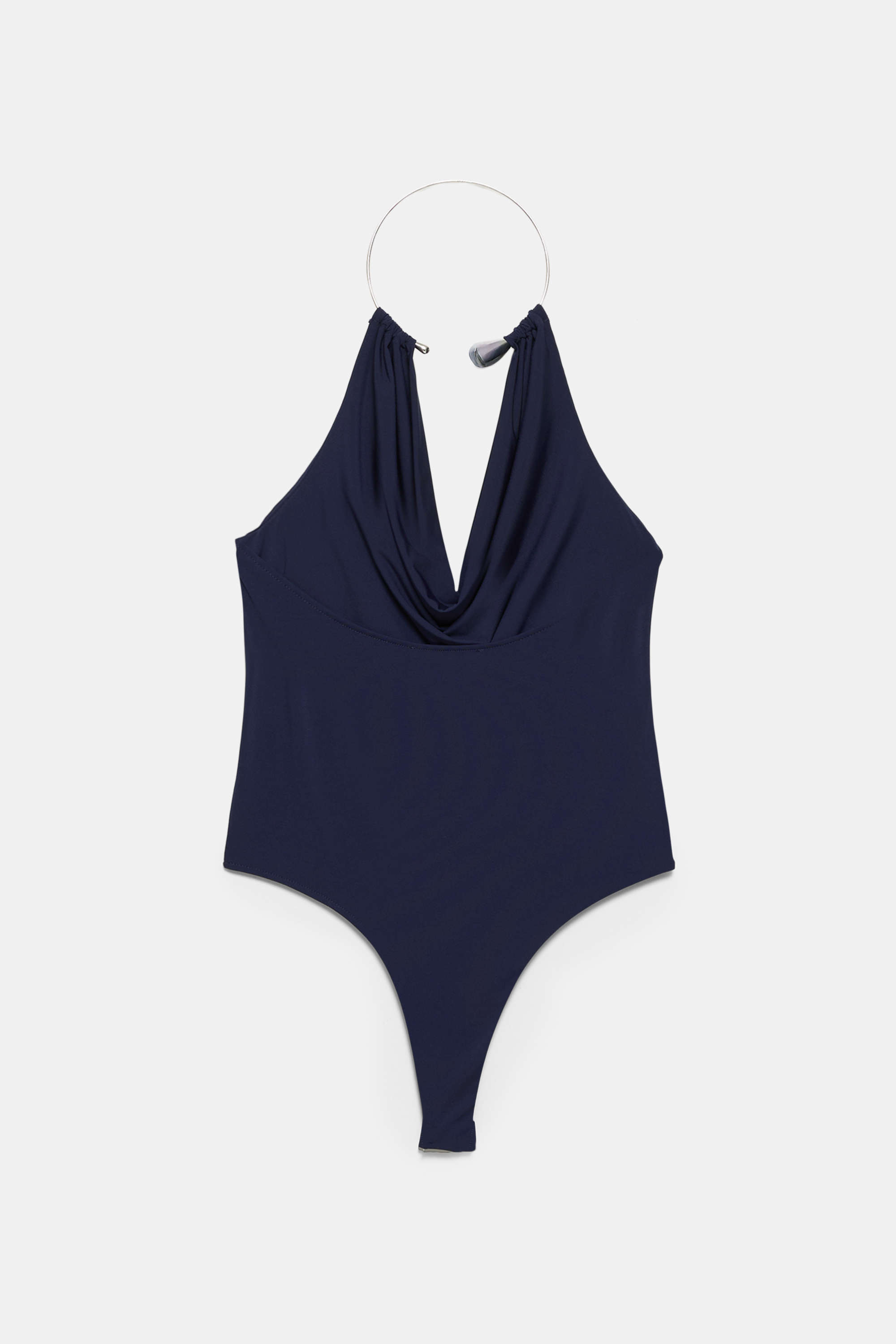 Draped bodysuit with neck appliqué