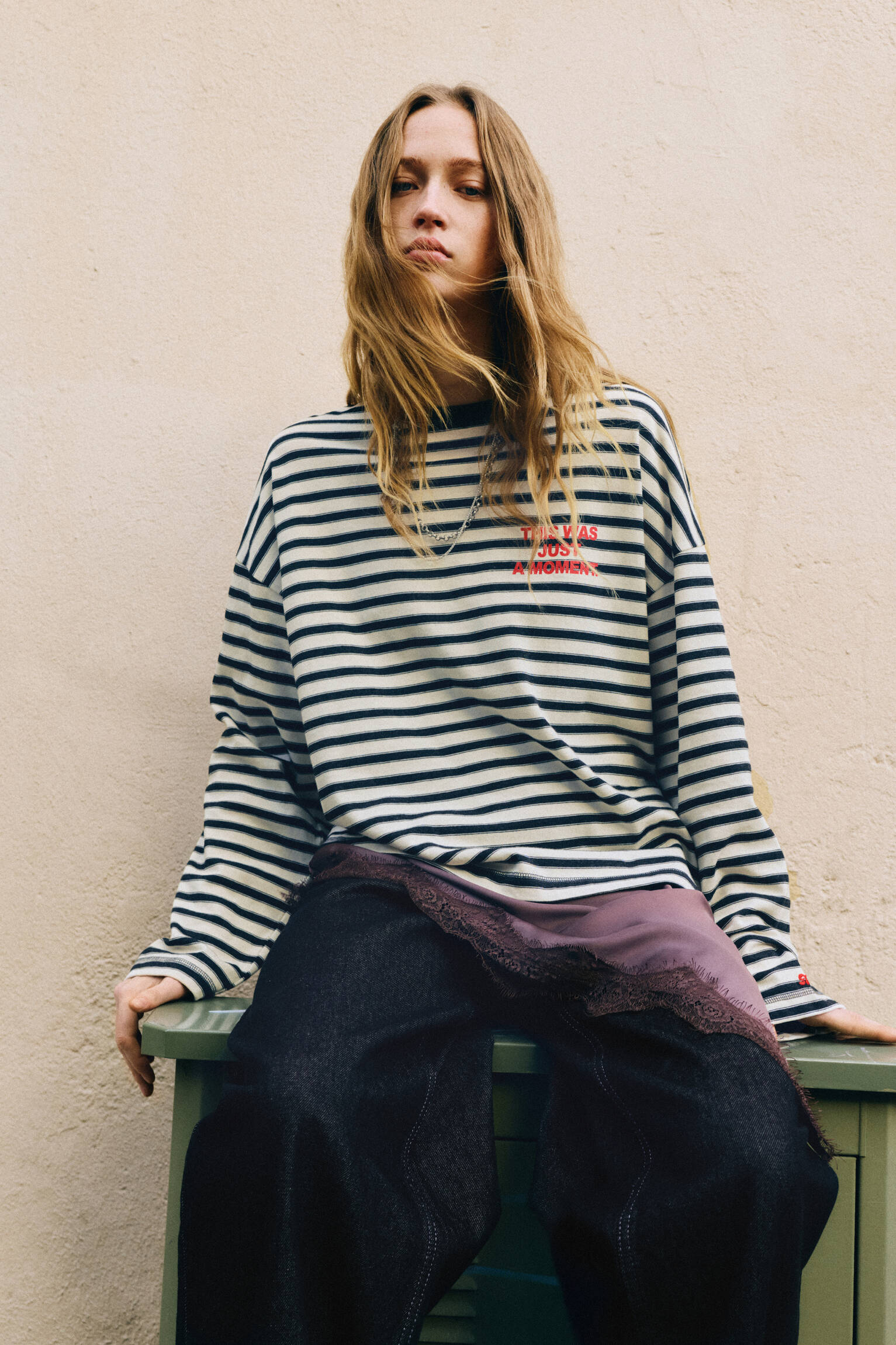 Maglietta a righe con testo - PULL&BEAR