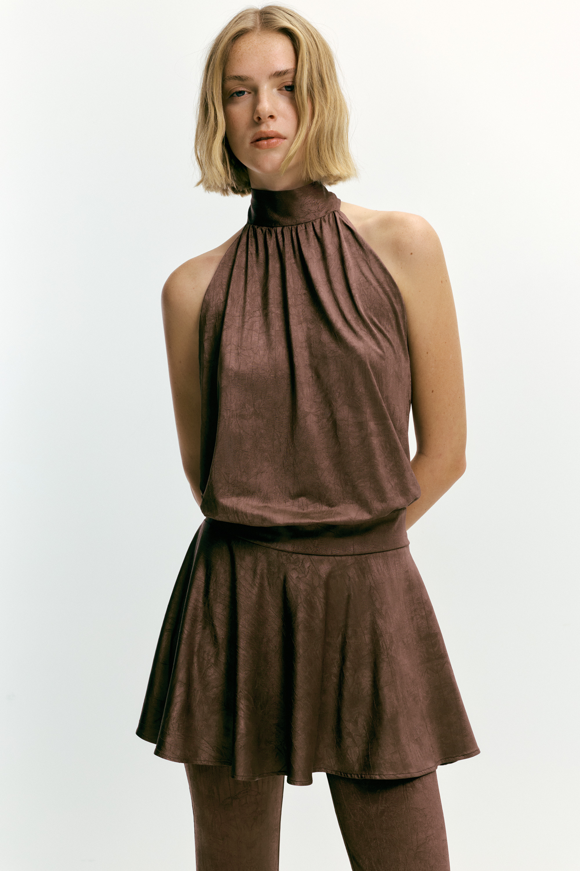 Brown short halter dress