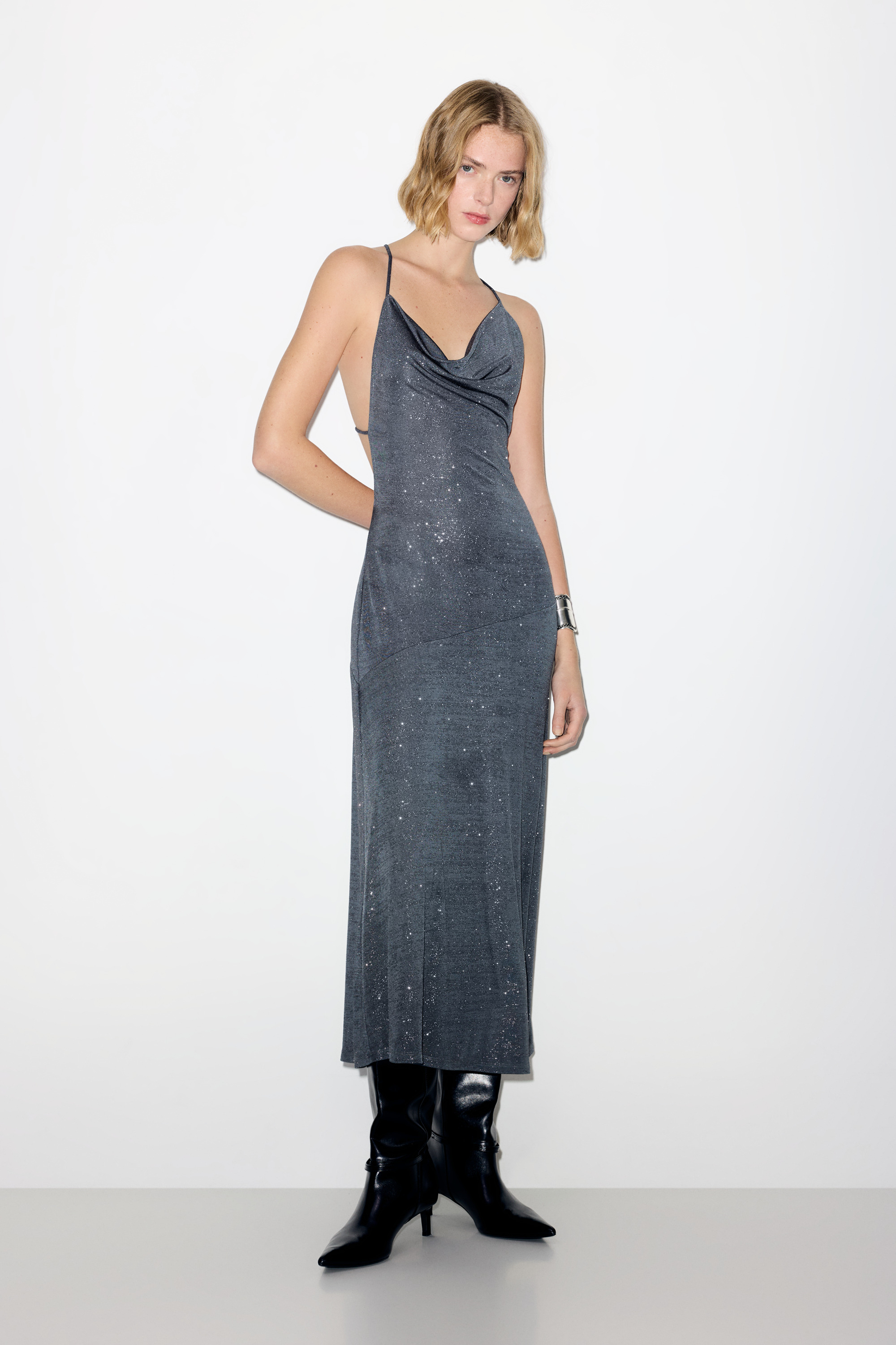 Shimmery draped midi dress
