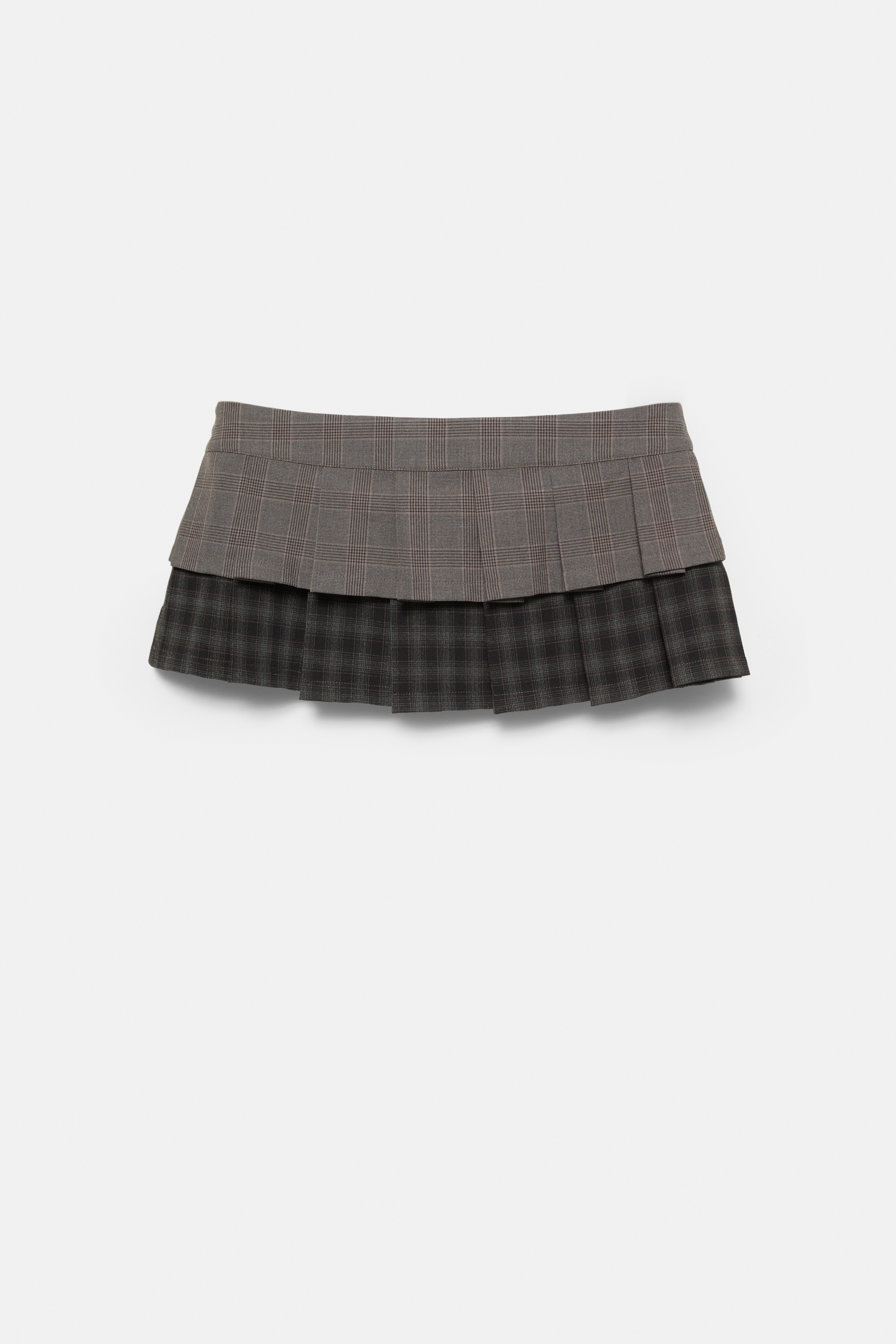 Combined check box pleat mini skirt