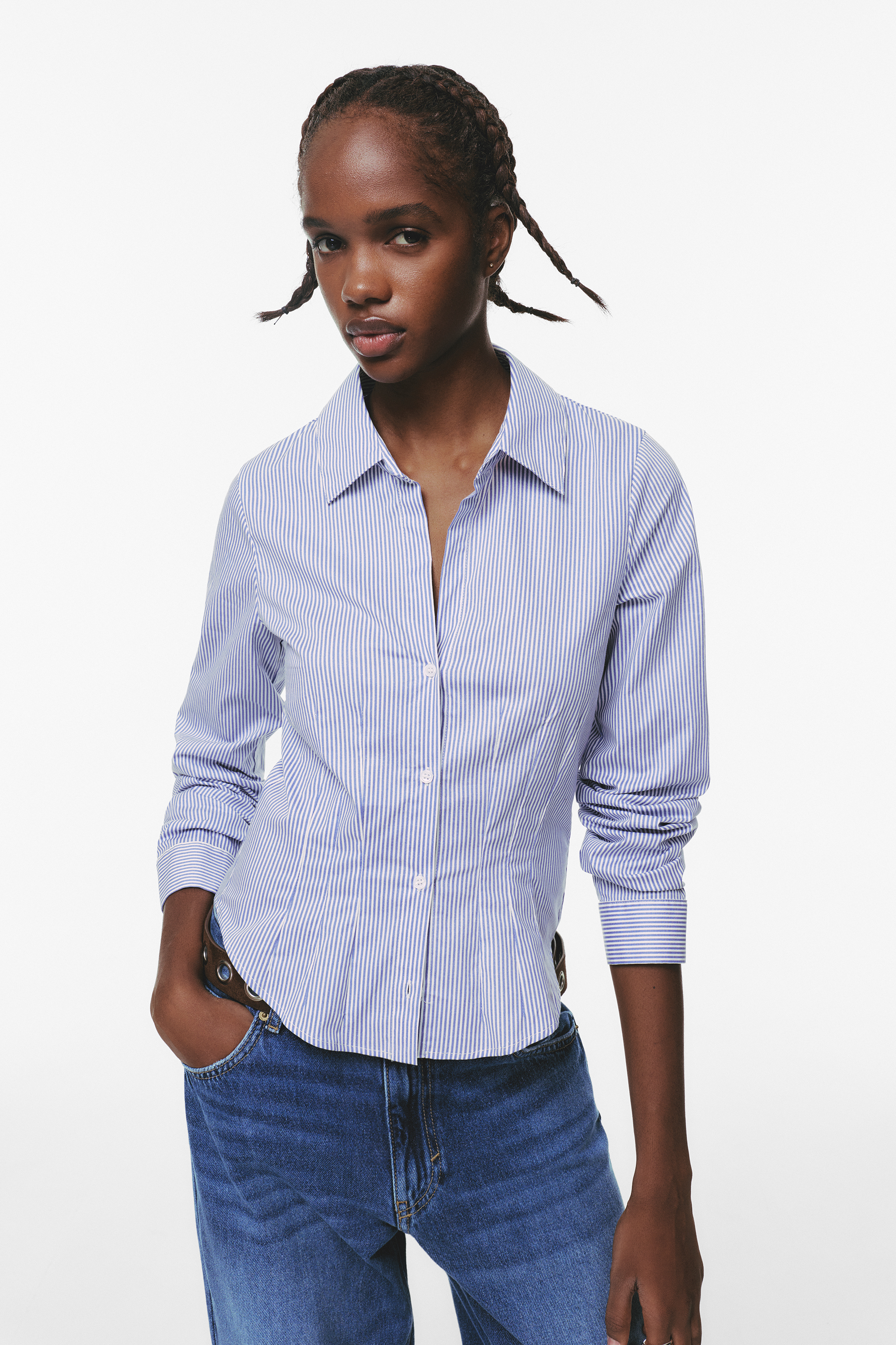 Fitted poplin shirt with pleats