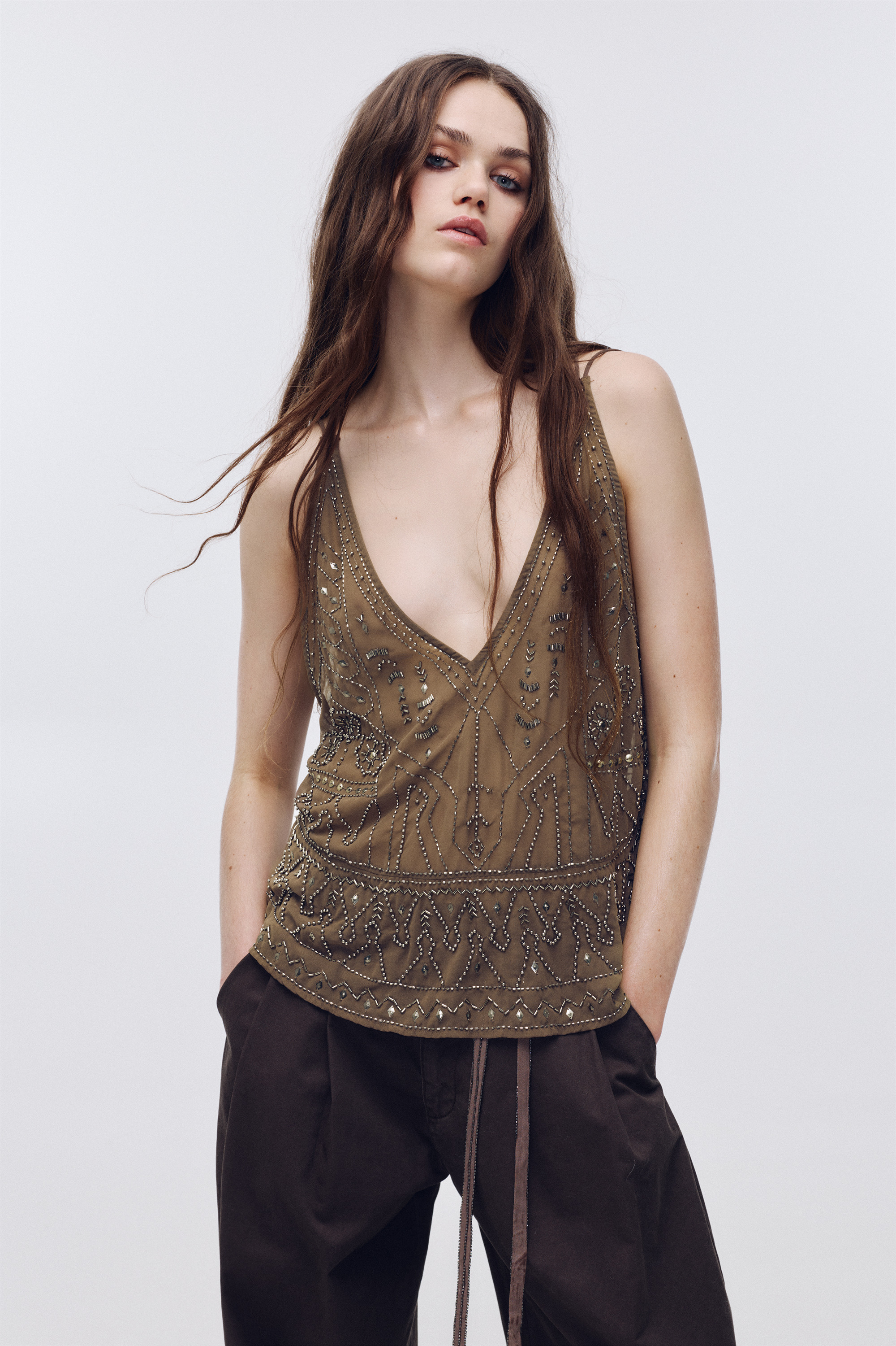 Top encolure américaine perles