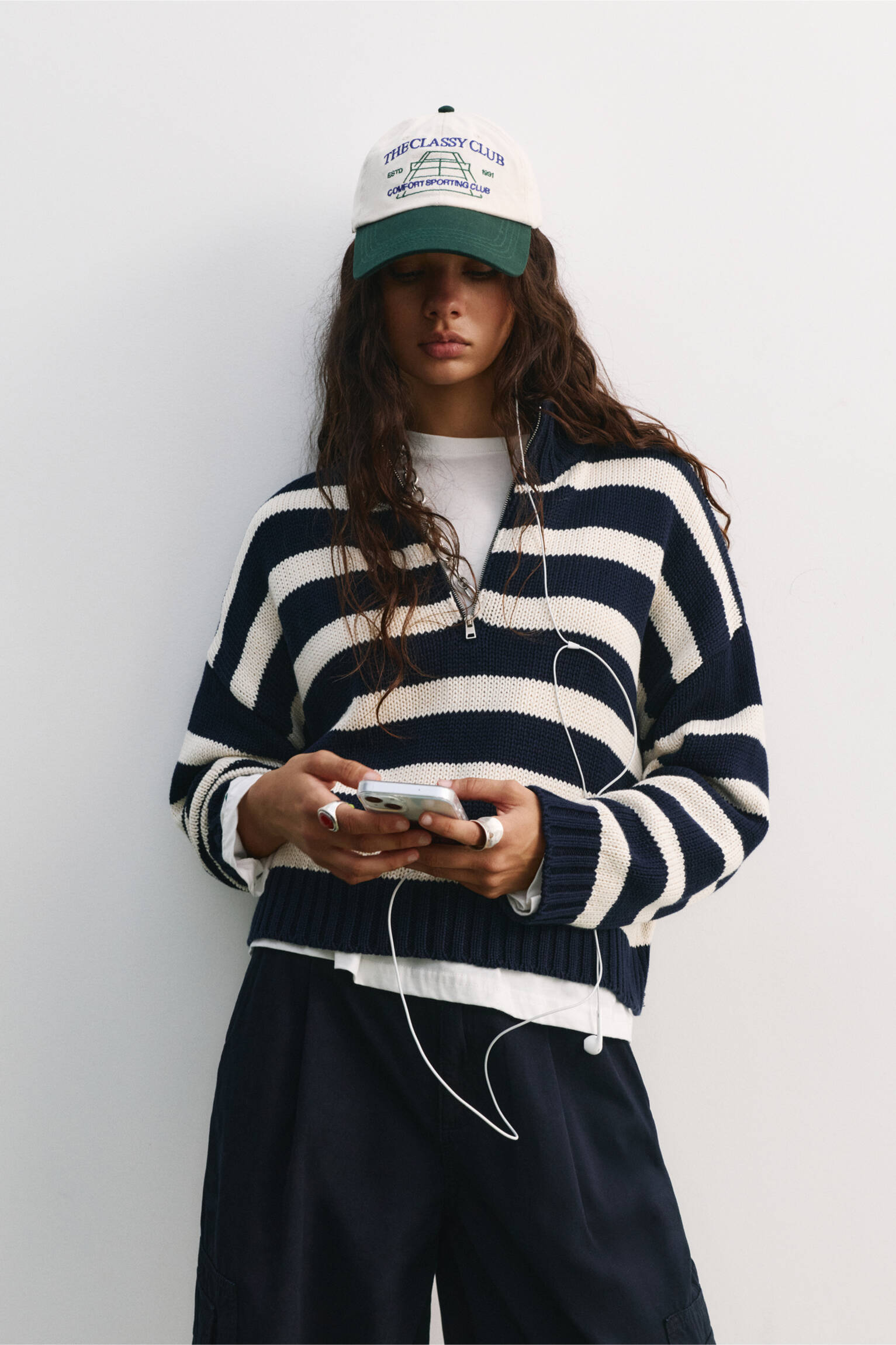 Pull rayé col zippé - pull&bear