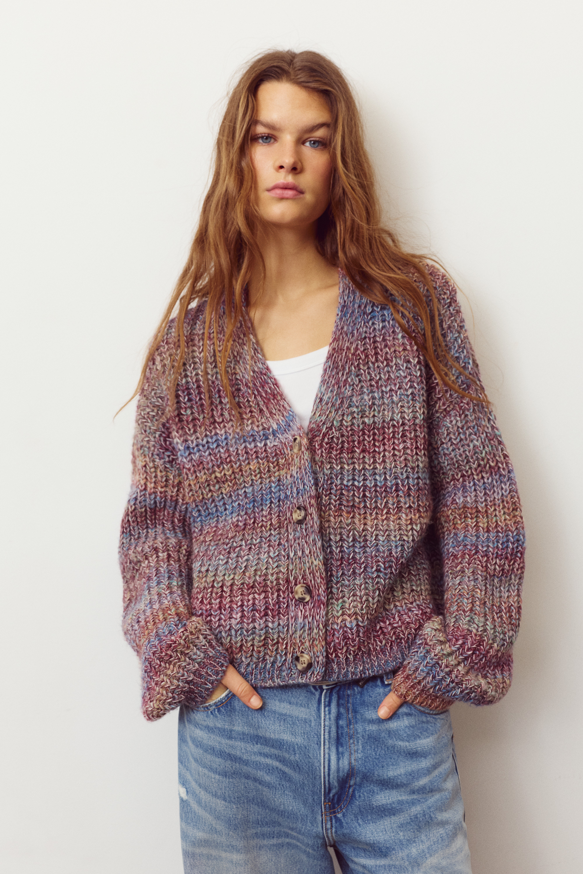 Kardigan ze ściegiem perełkowym space dye