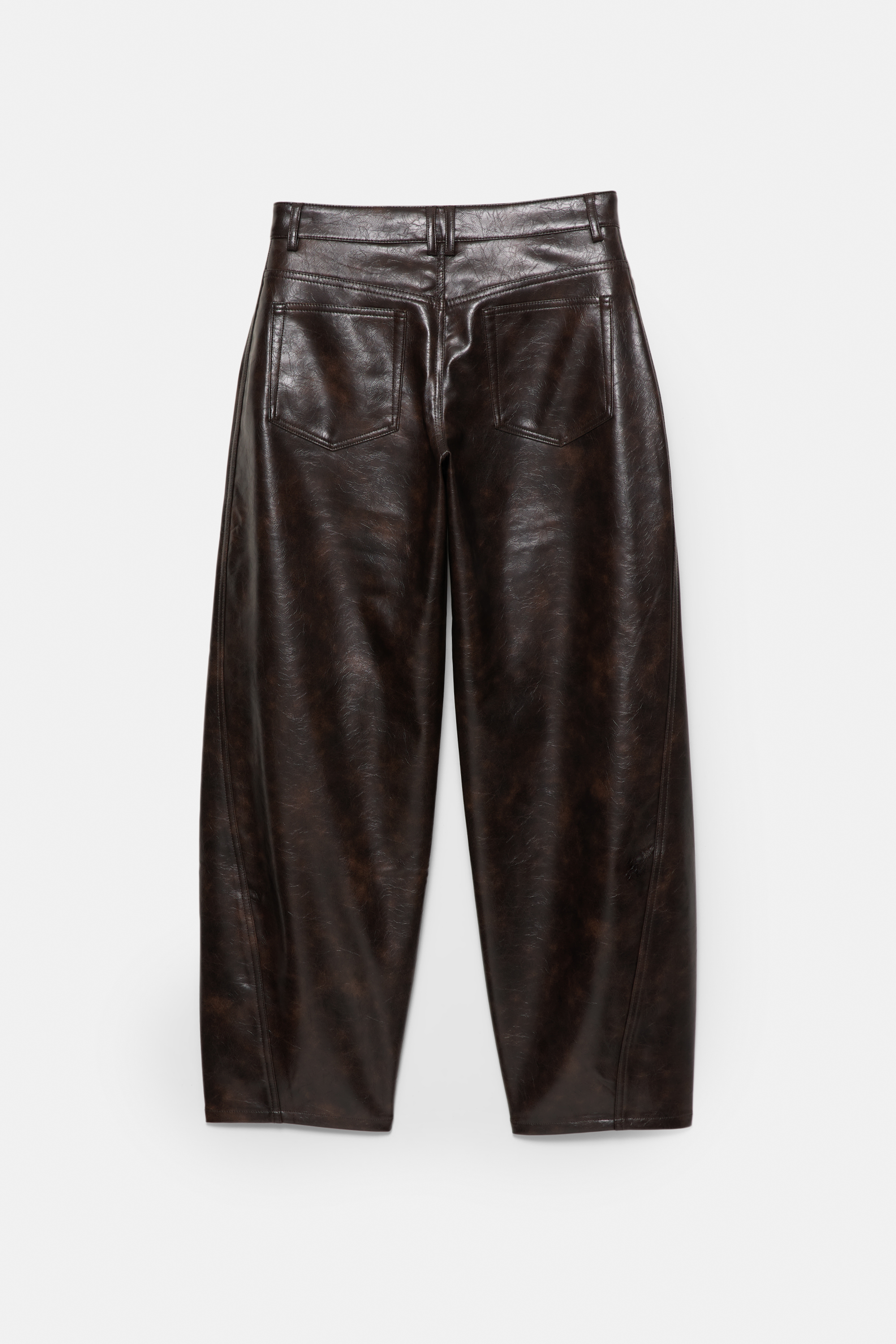 Brown leather effect barrel trousers