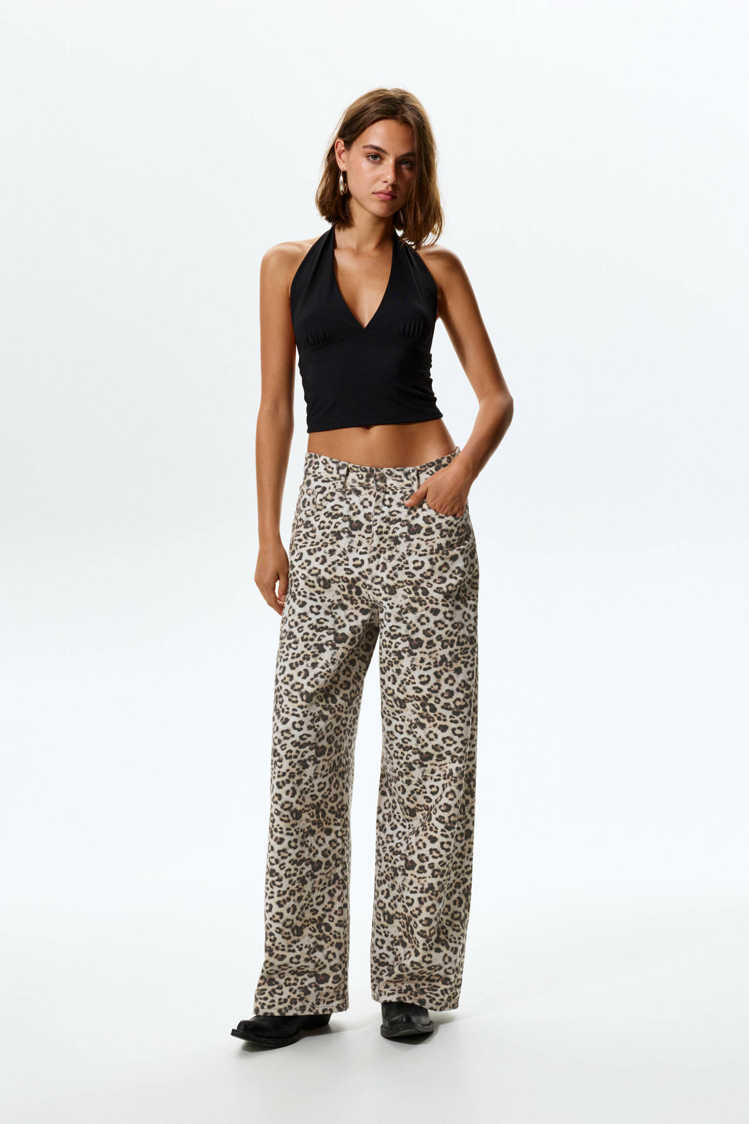 STWD star leopard print baggy jeans