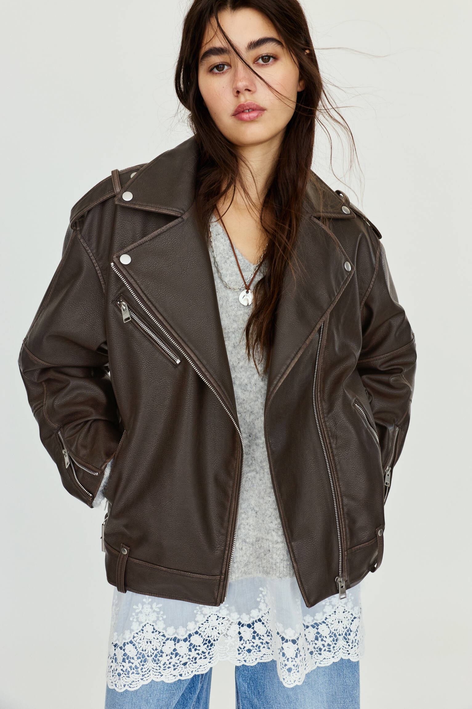 Veste style motard similicuir - pull&bear