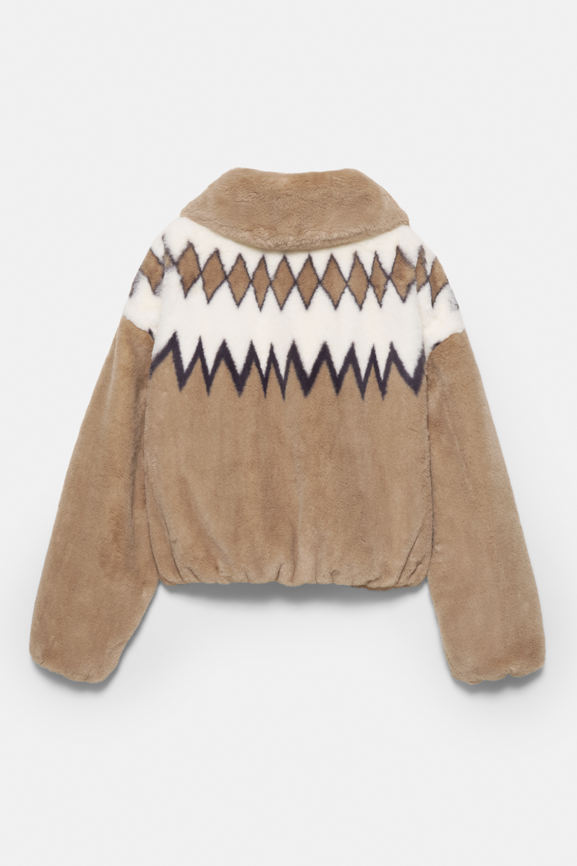 Diamond pattern faux fur jacket