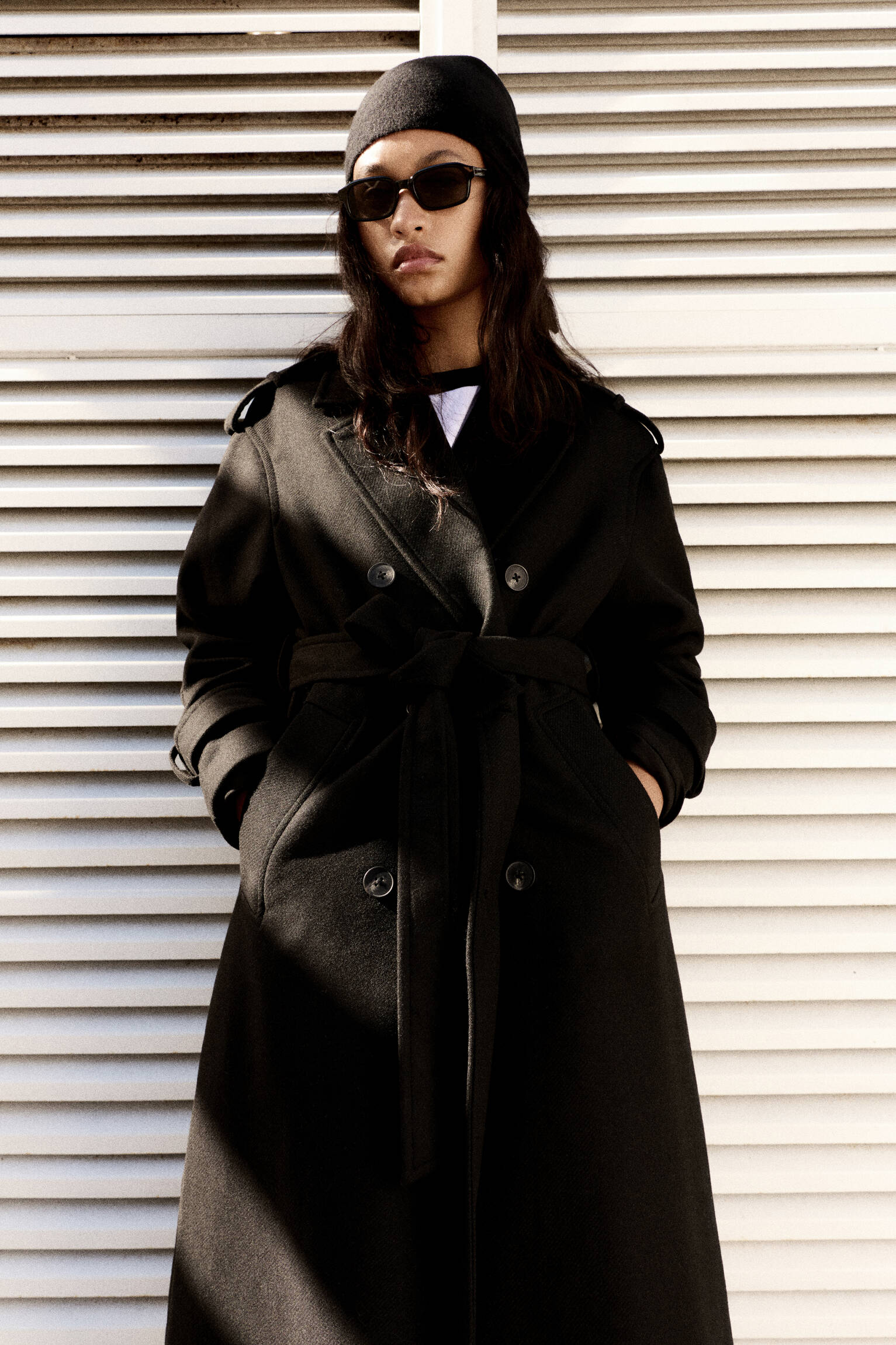 Manteau trench en drap de laine