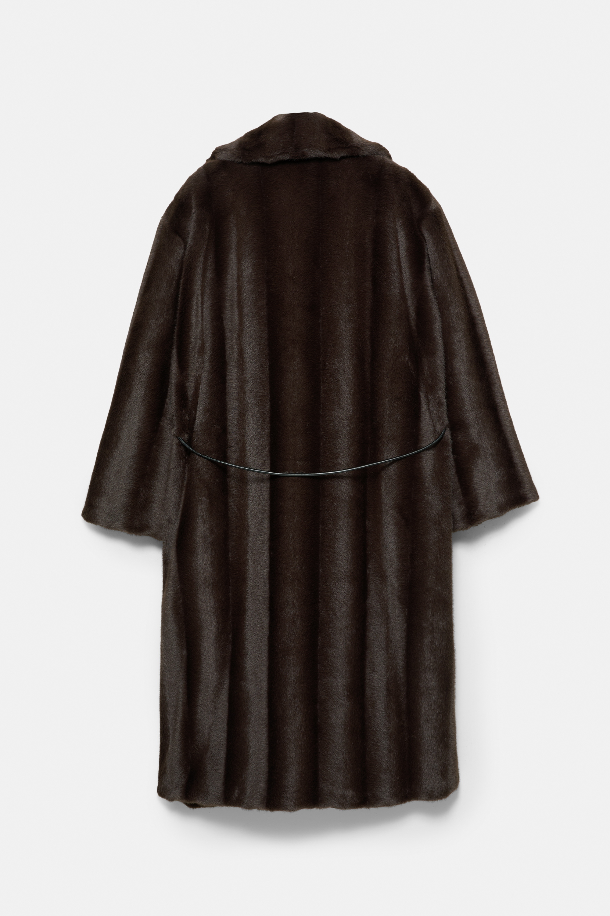 Long faux fur coat with belt