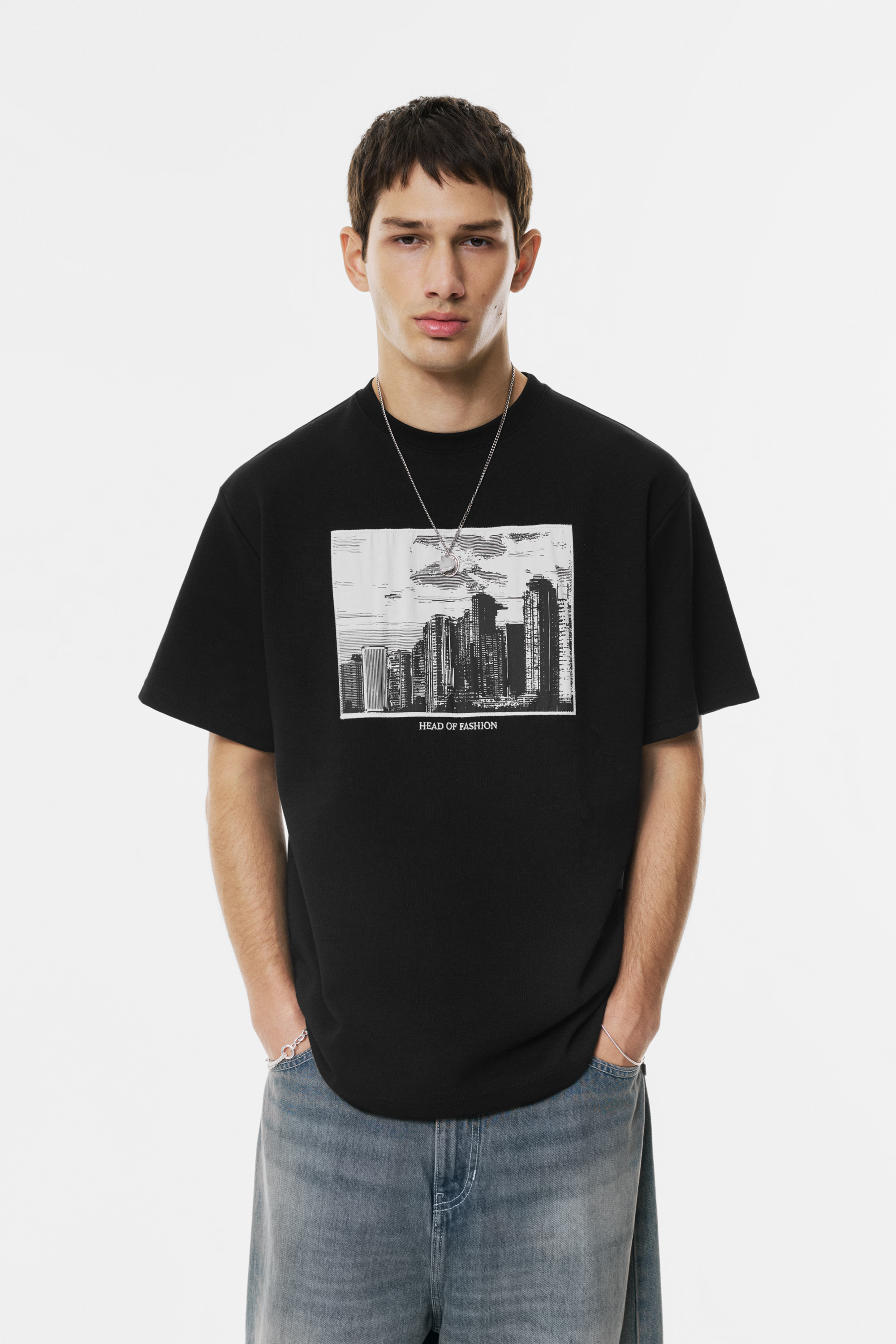 Sweatshirt lengan pendek hitam interlock