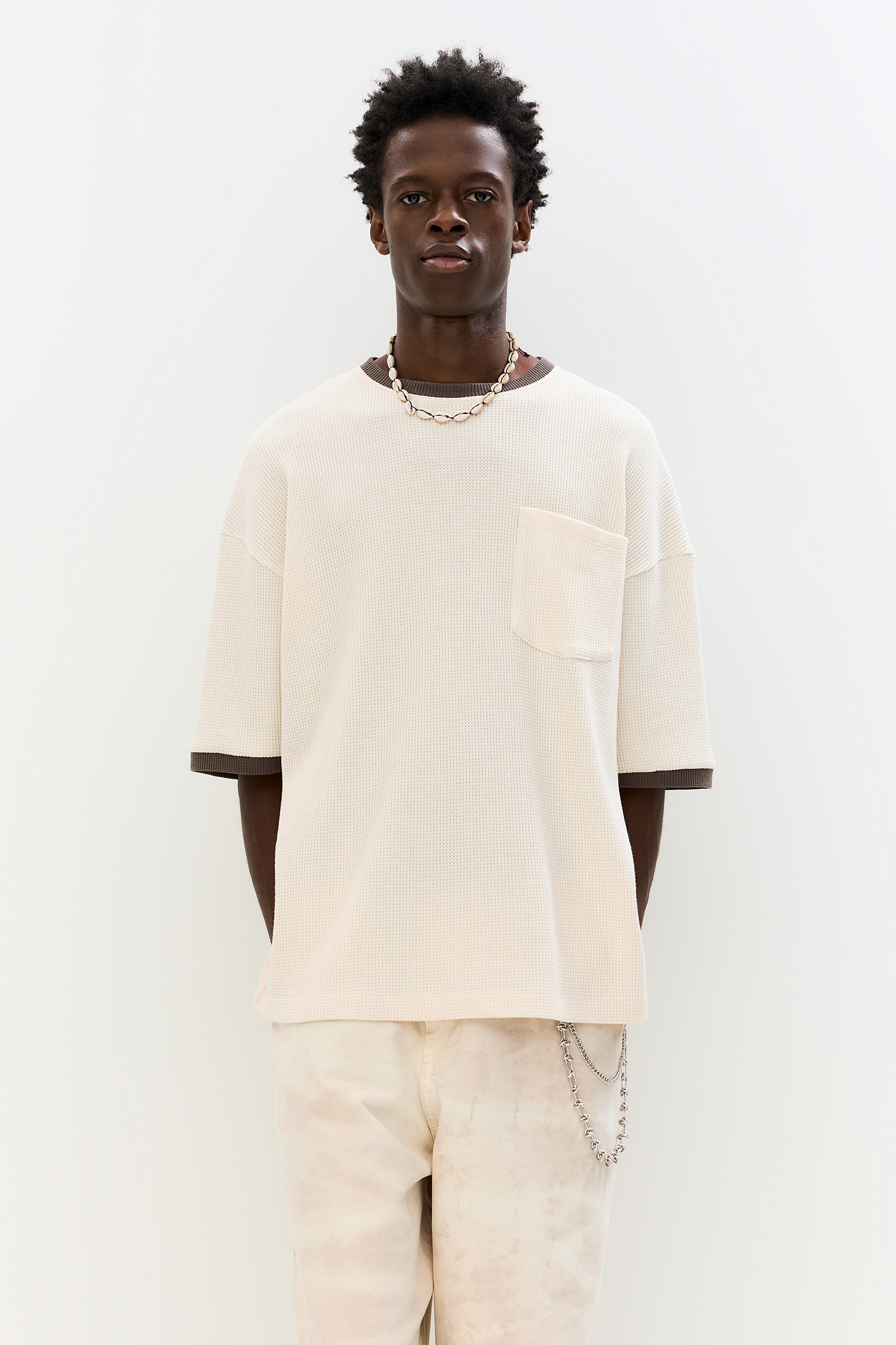 تيشرت مضلع بحياكة وافل