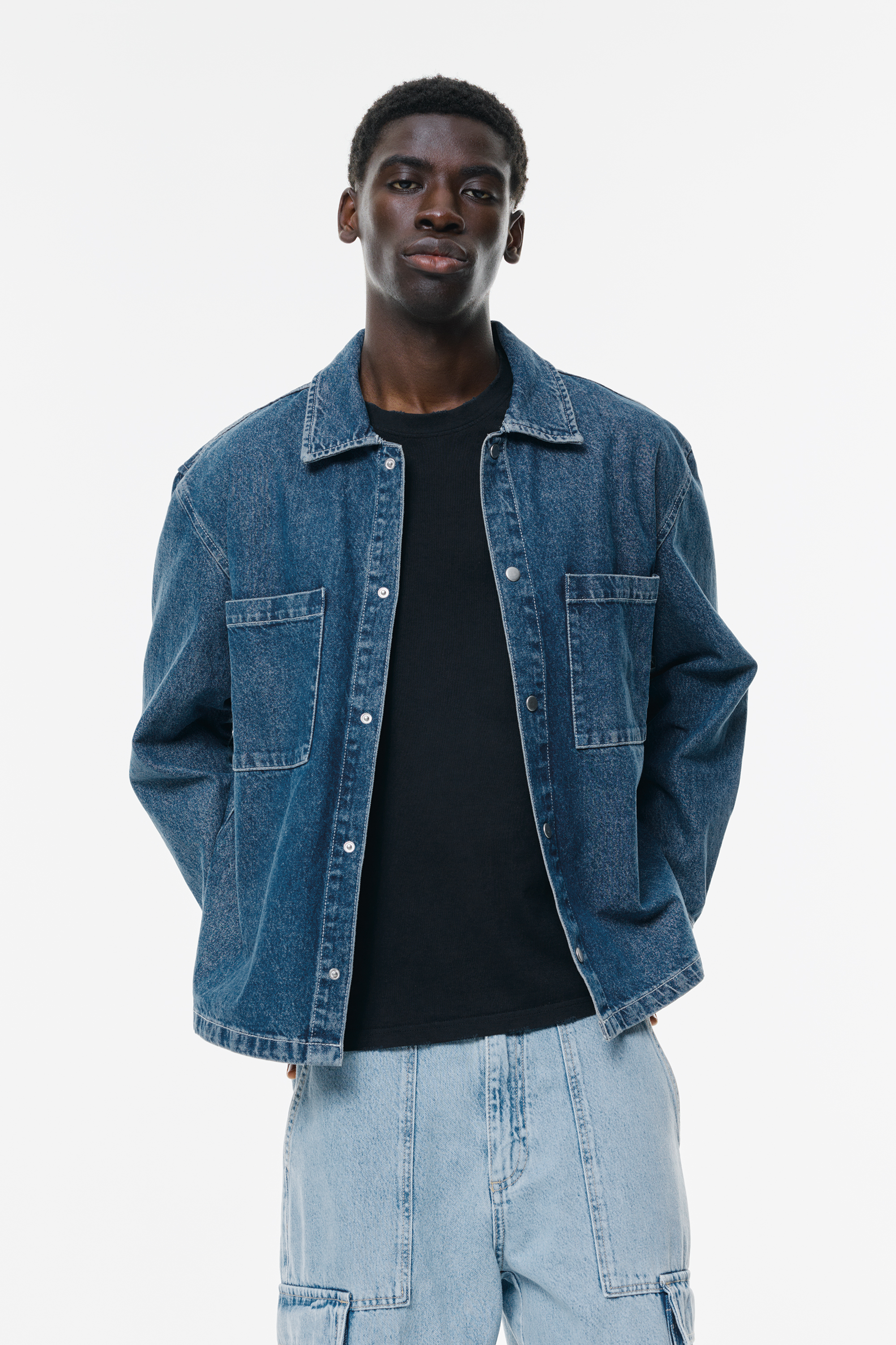 Acid-wash denim overshirt