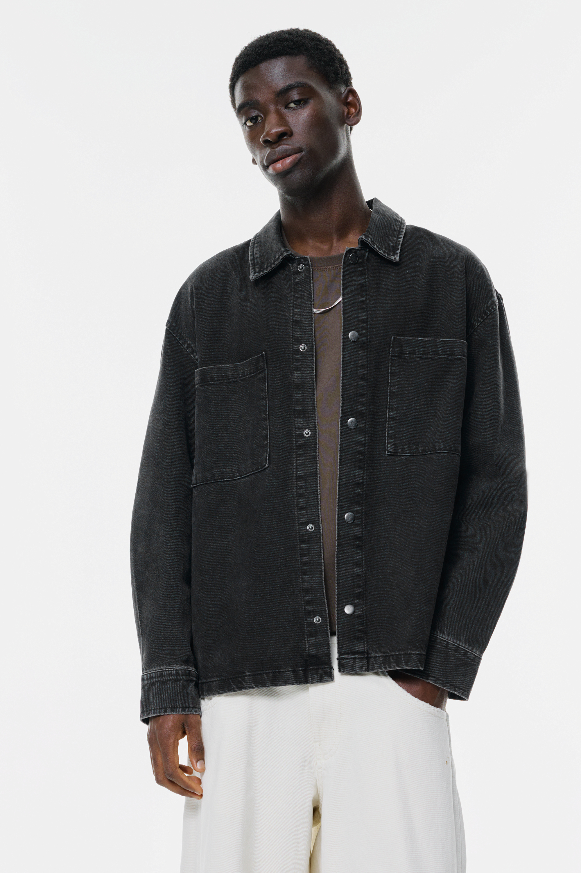 Acid-wash denim overshirt