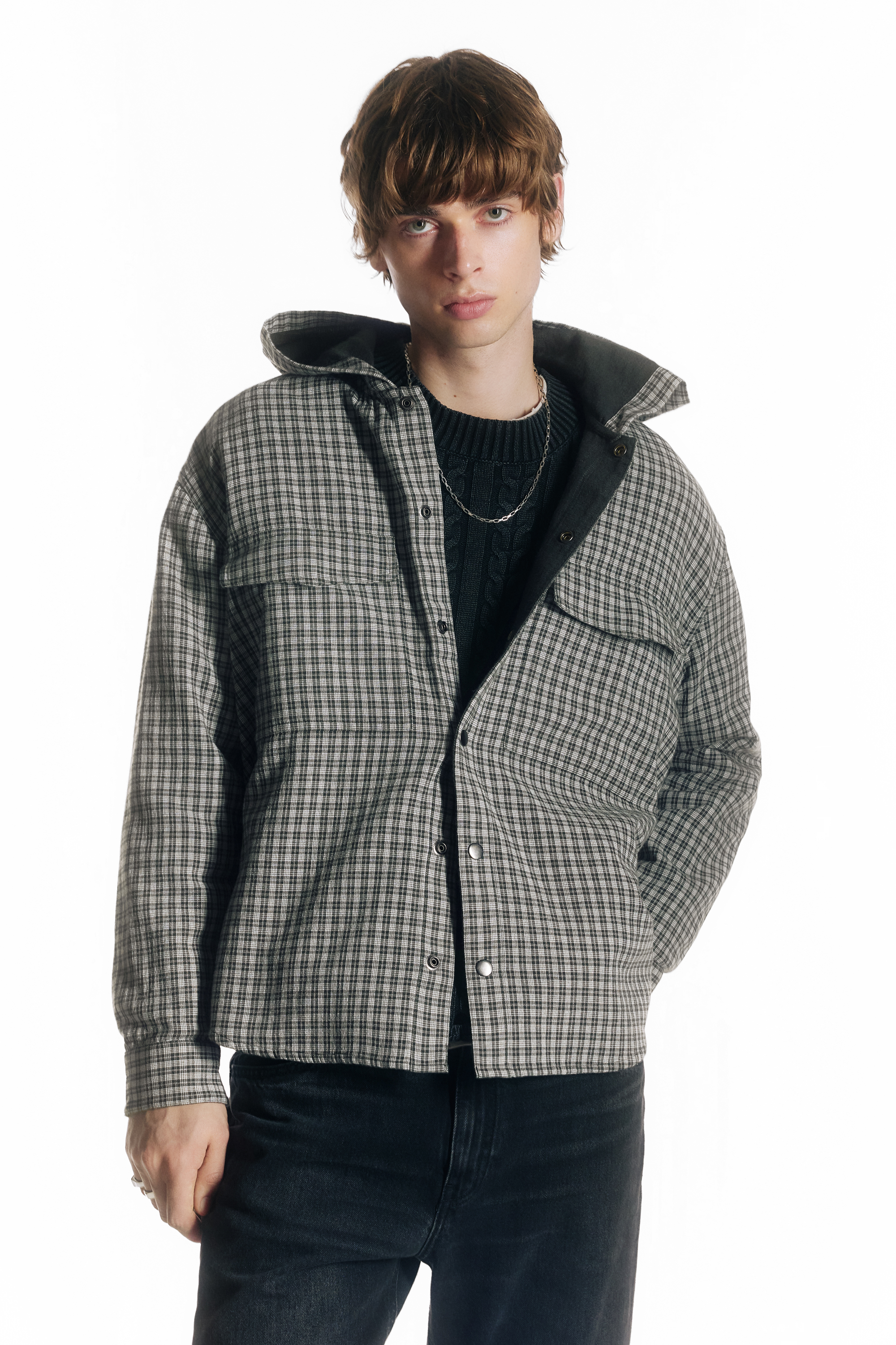 Hooded check shirt with buttons