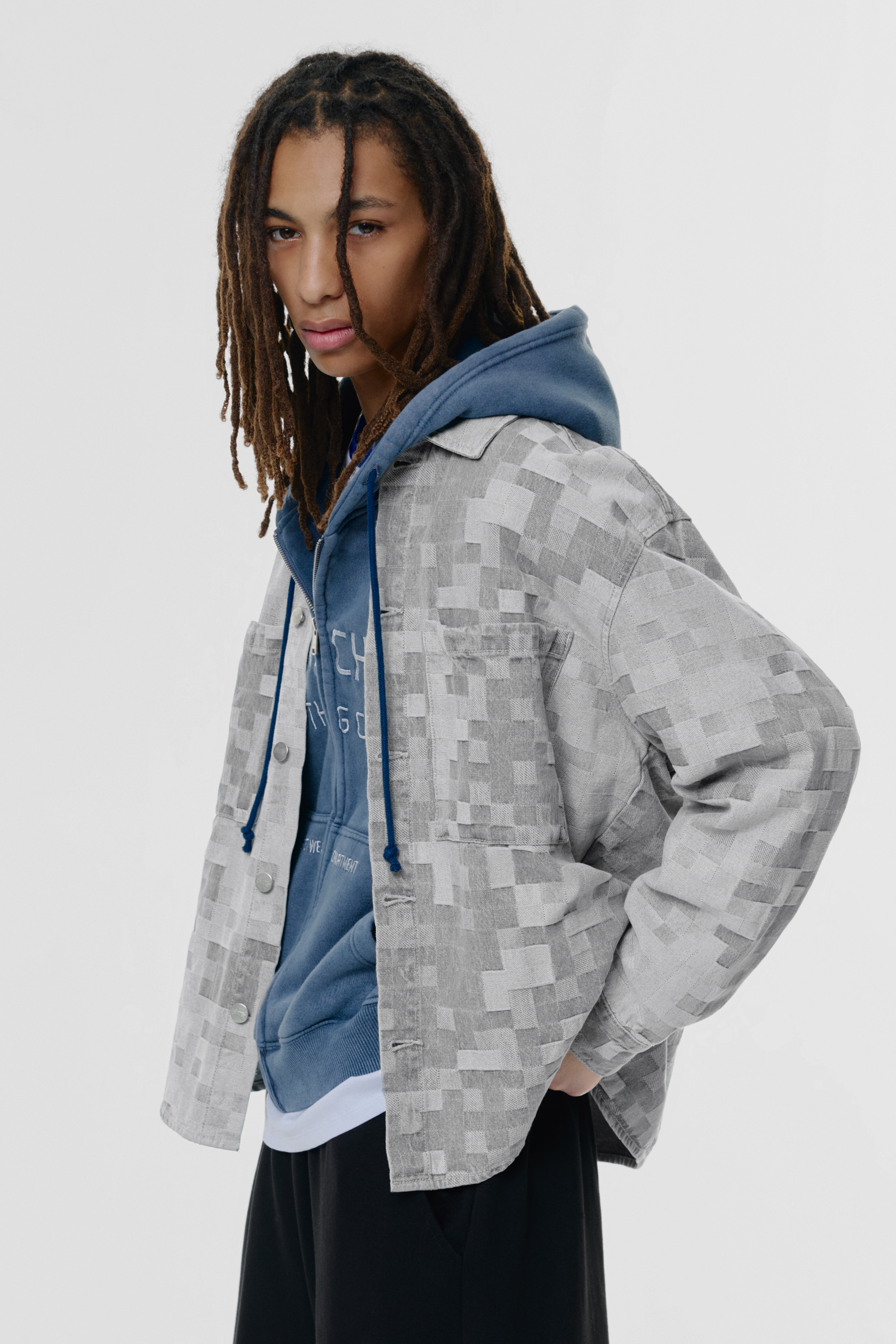 Plaid jacquard denim shirt