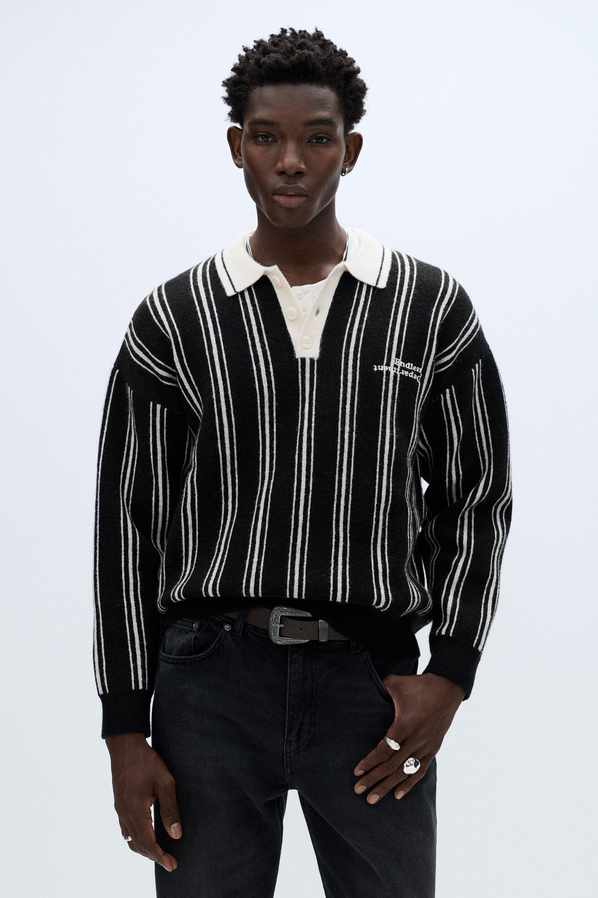 Striped knit polo shirt