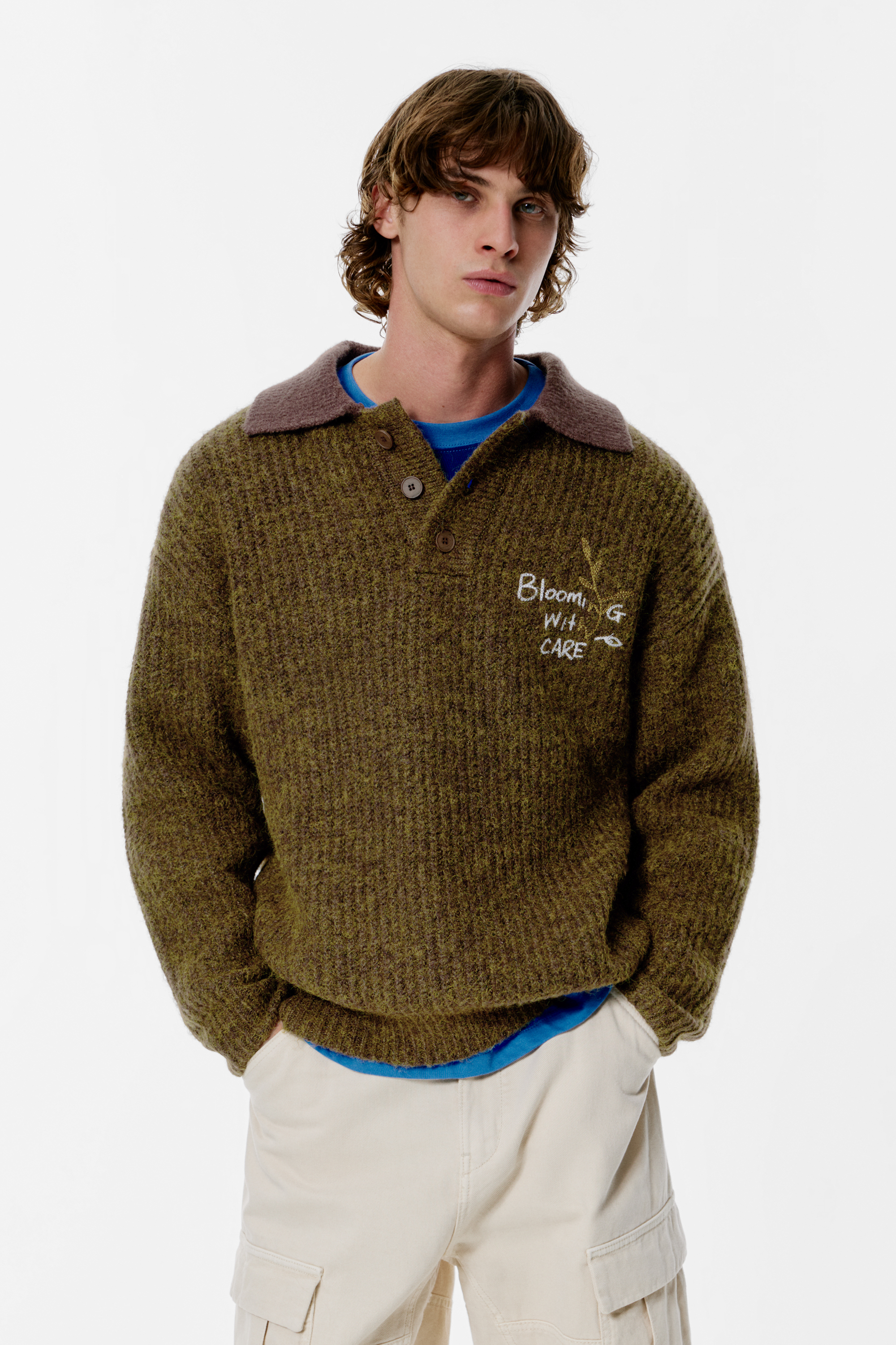 Embroidered long sleeve polo shirt