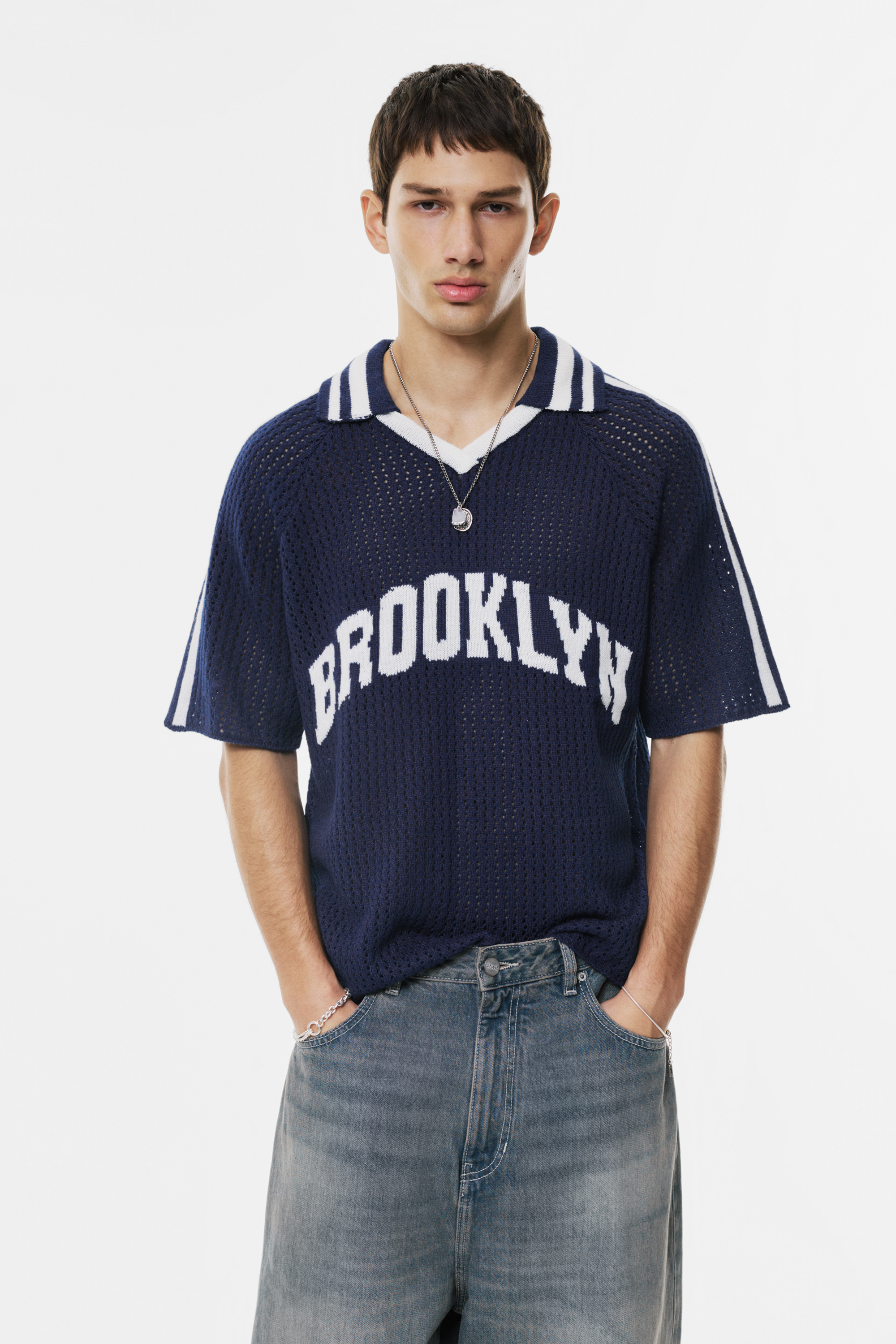 Brooklyn graphic knit polo shirt