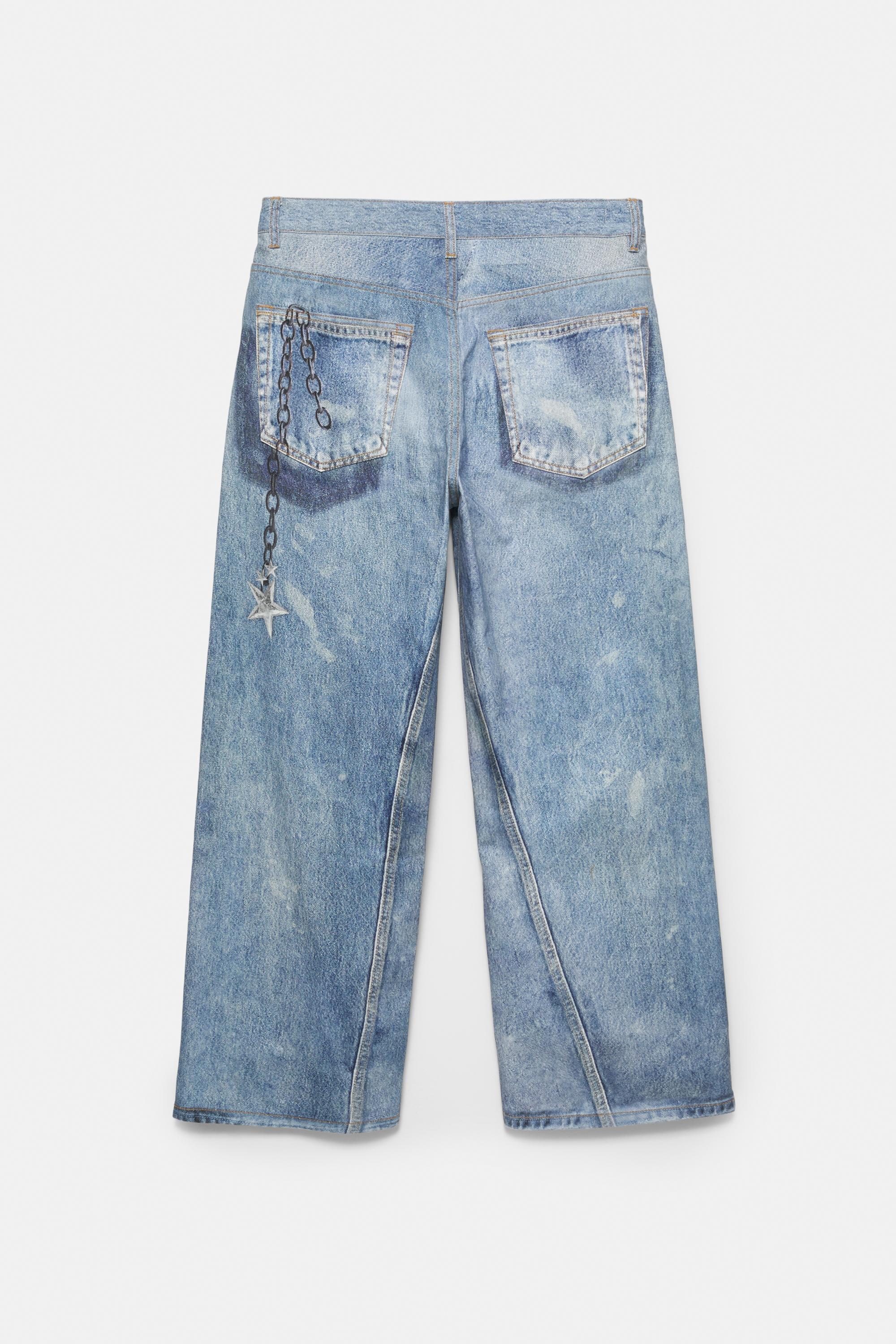 Wide-leg digital print jeans