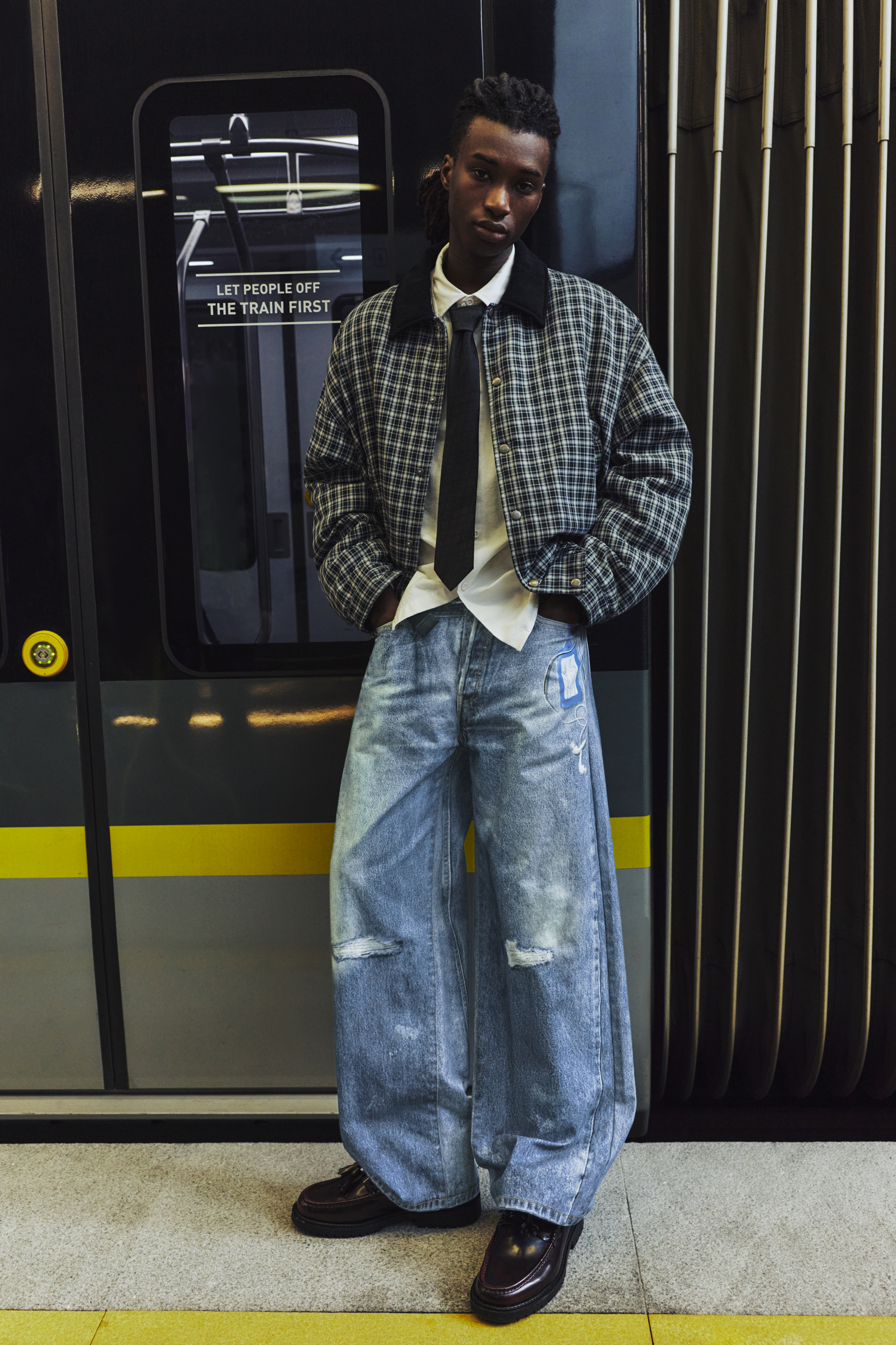 Wide-leg digital print jeans