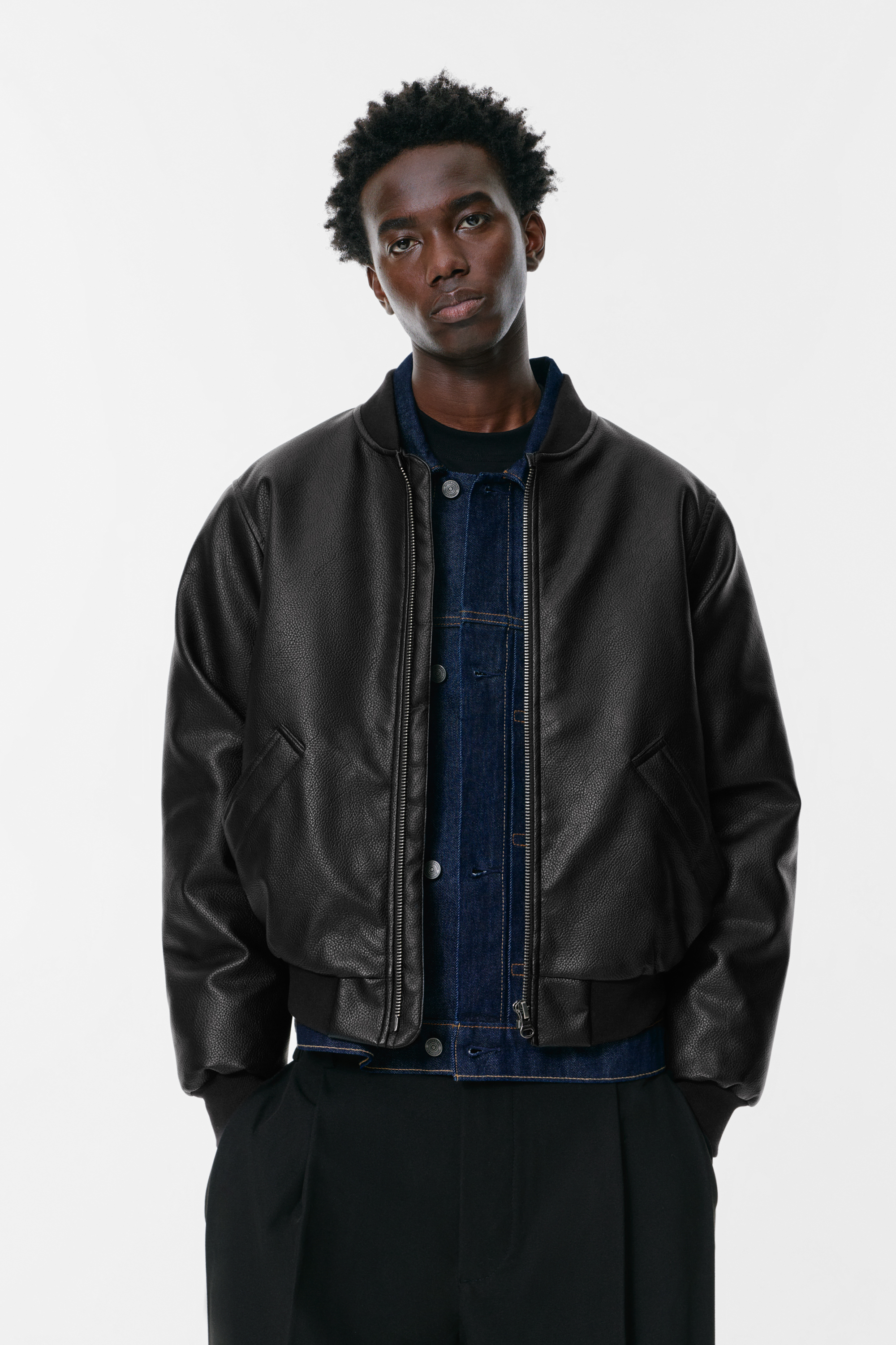 Leather-effect bomber jacket