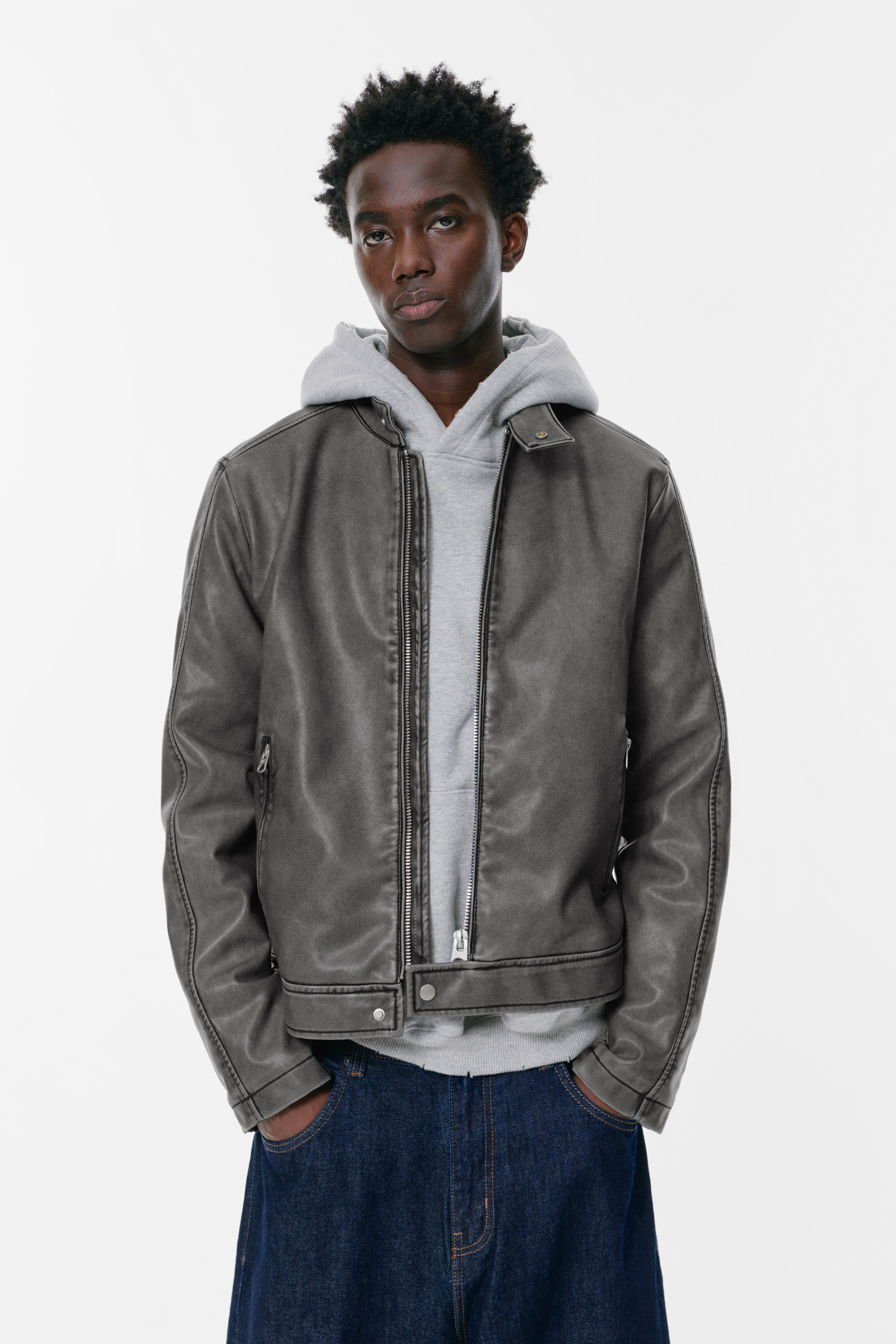 Grey leather effect jacket