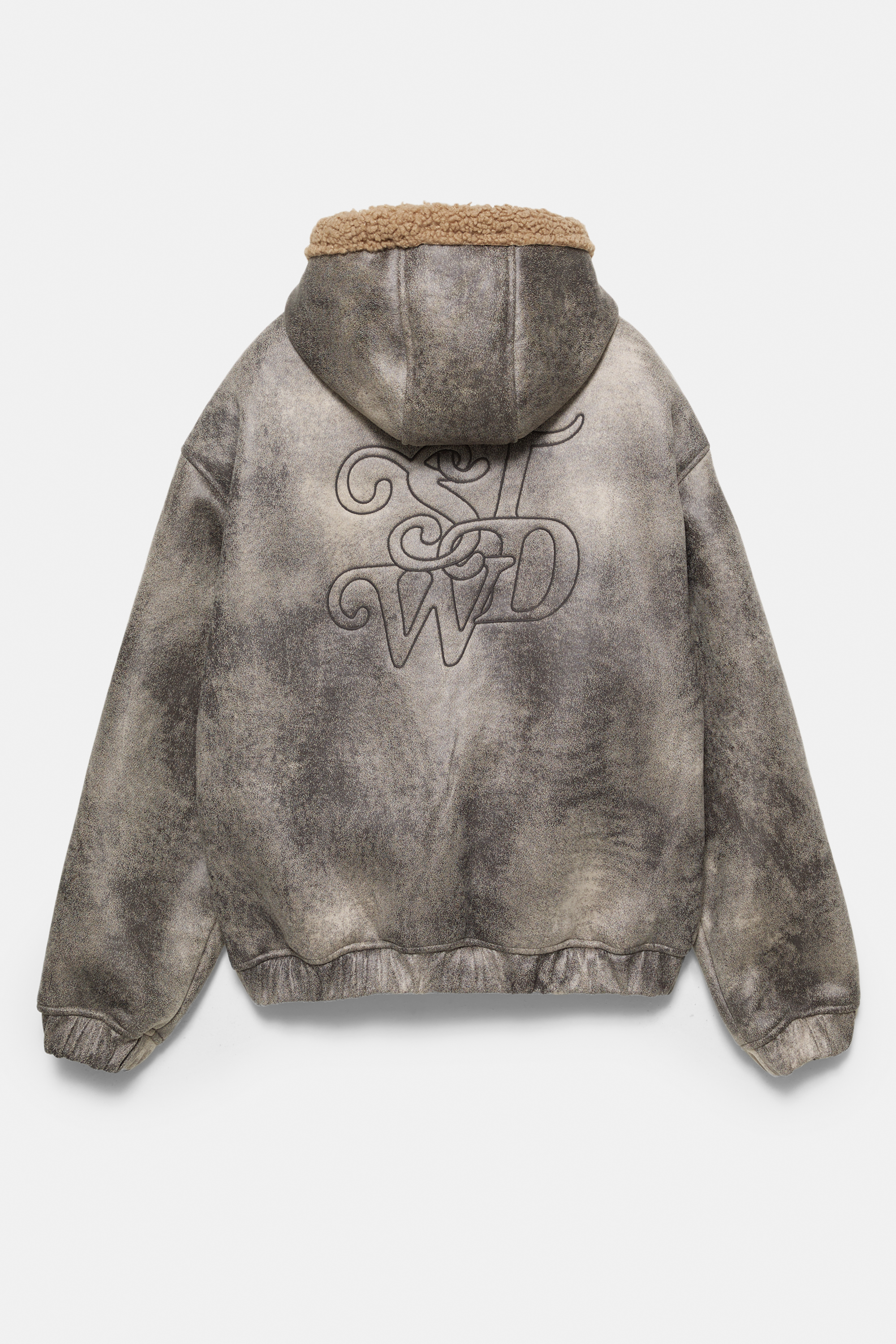 Leather effect faux shearling jacket